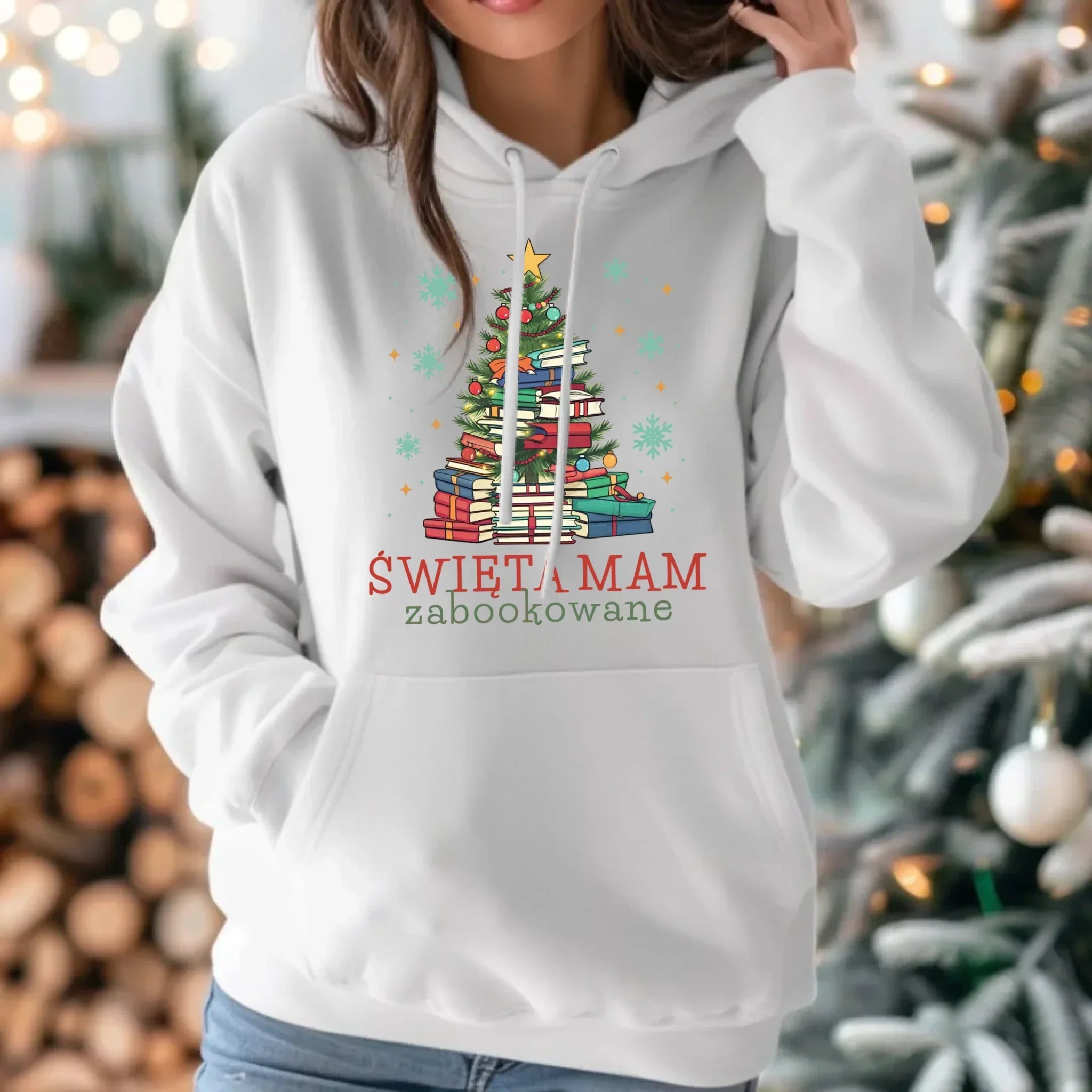 Bluza damska z kapturem świąteczna - Święta mam zabookowane BN05 - StoryCups.pl