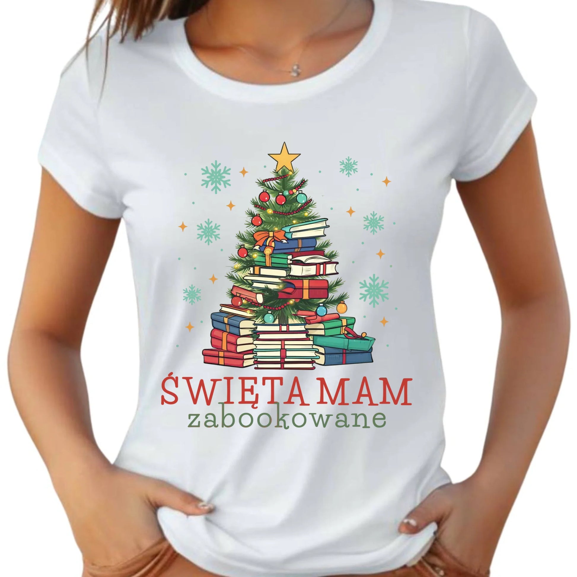 Koszulka damska świąteczna - Święta mam zabookowane BN05 - StoryCups.pl