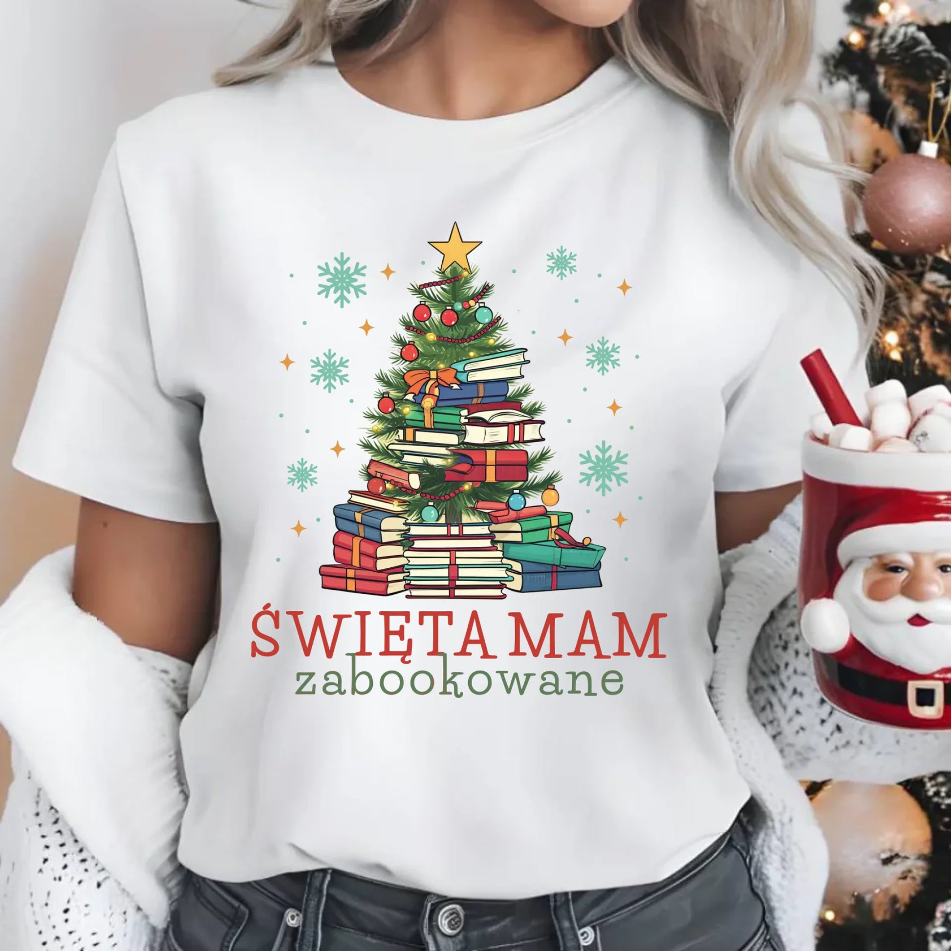 Koszulka damska świąteczna - Święta mam zabookowane BN05 - StoryCups.pl