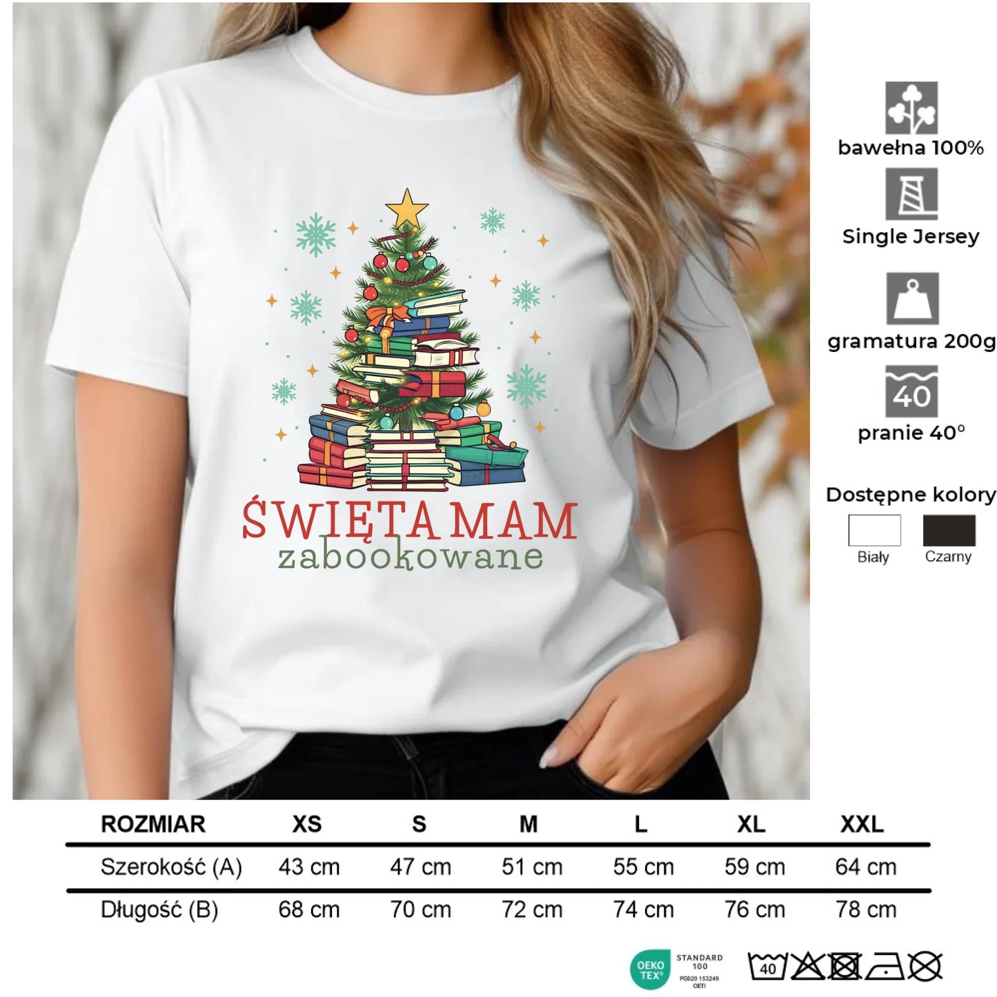 Koszulka damska świąteczna - Święta mam zabookowane BN05 - StoryCups.pl