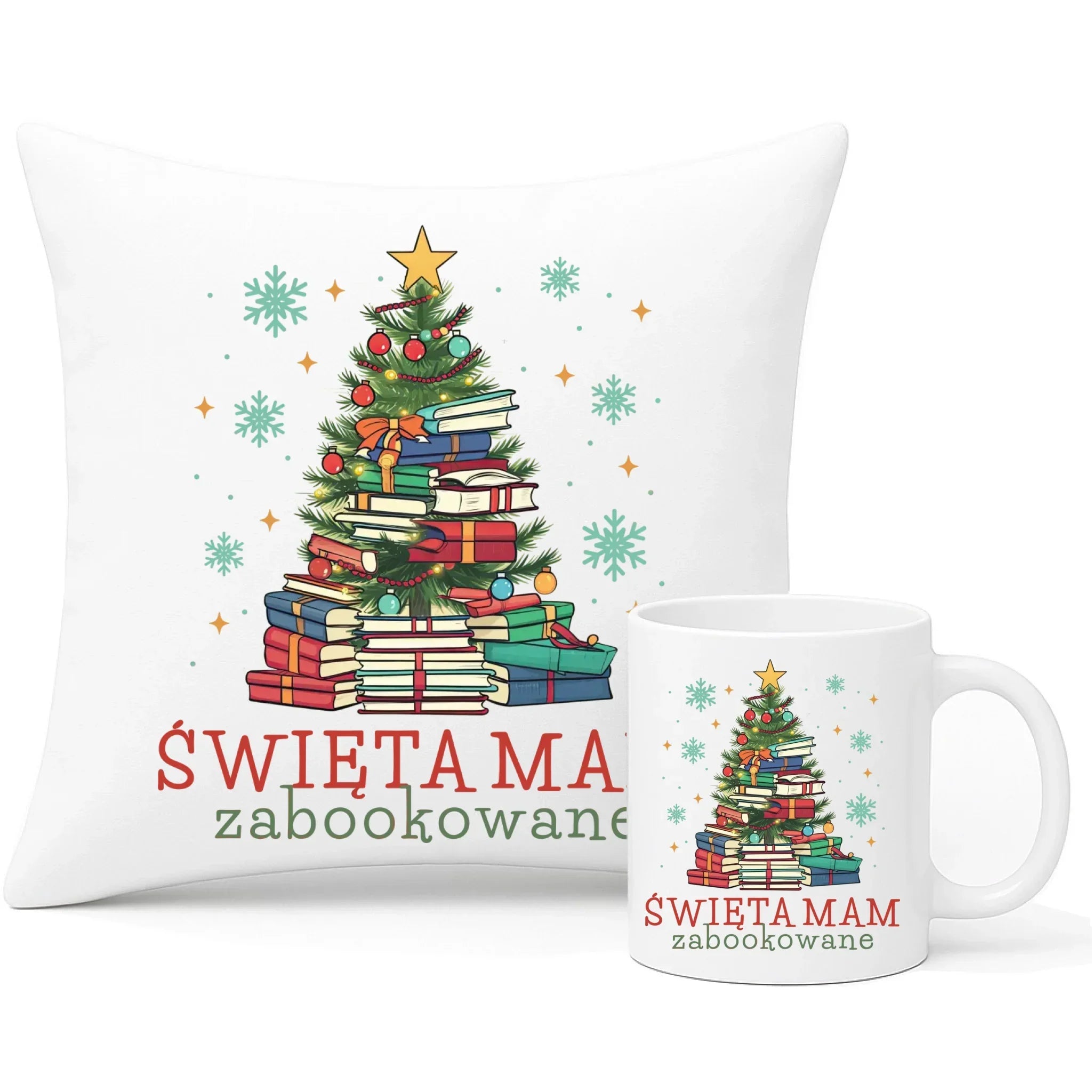 Zestaw poduszka i kubek świąteczny - Święta mam zabookowane BN05 - StoryCups.pl