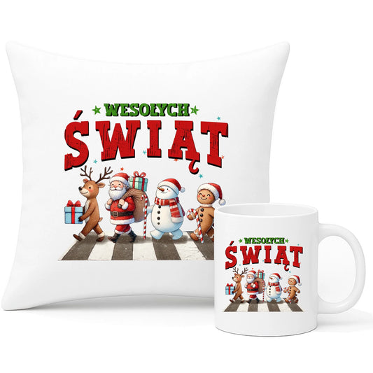 Zestaw poduszka i kubek świąteczny - Wesołych Świąt BN06 - StoryCups.pl