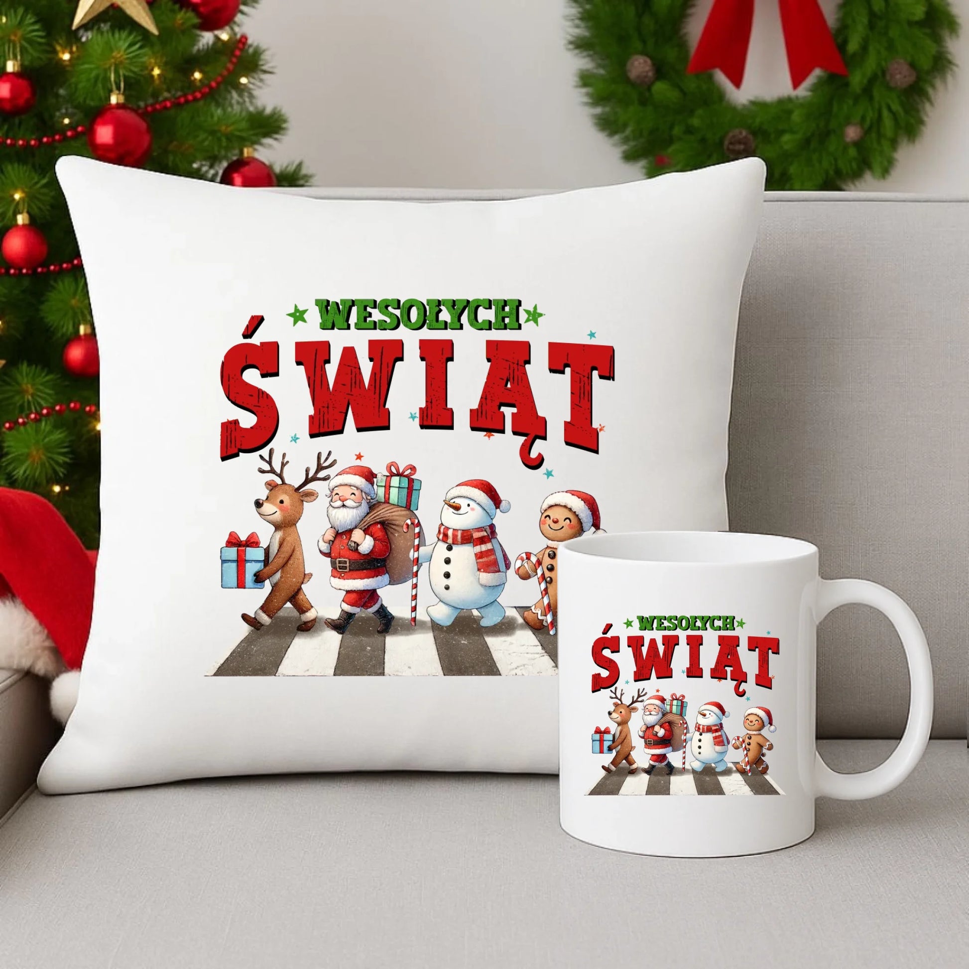 Zestaw poduszka i kubek świąteczny - Wesołych Świąt BN06 - StoryCups.pl