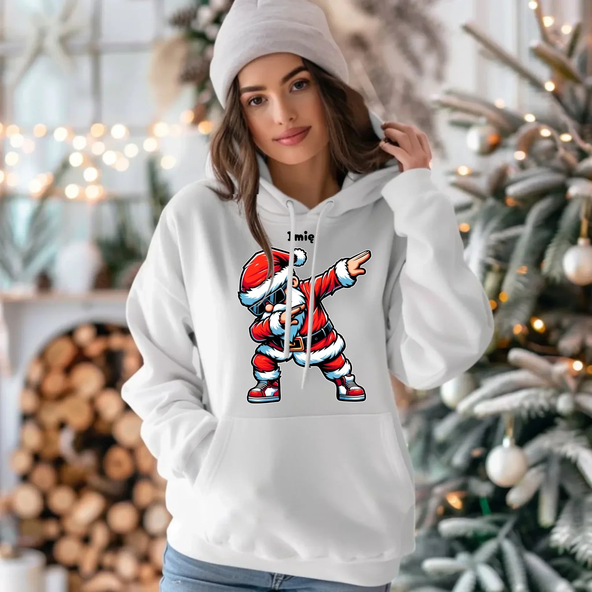 Bluza damska z kapturem świąteczna - Mikołaj - na Mikołajki - personalizowana BN136 - StoryCups.pl