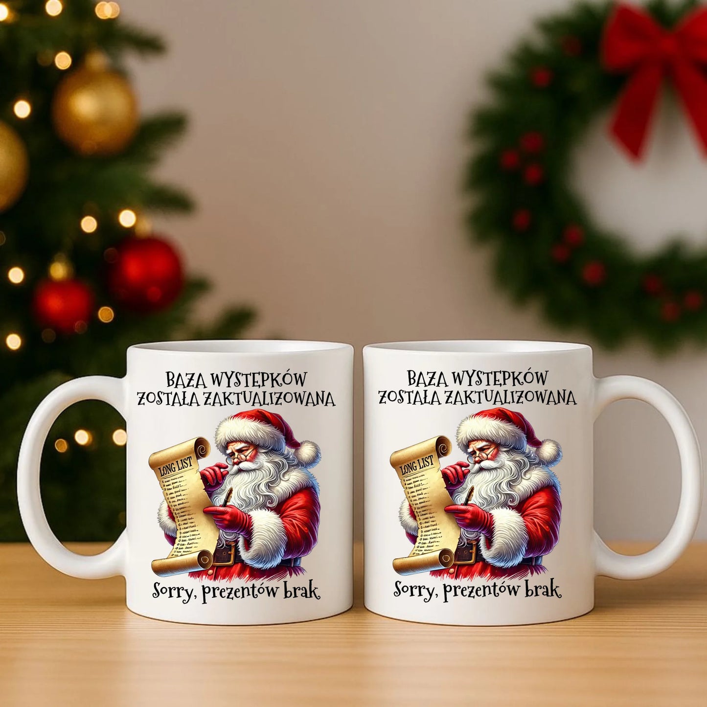 Zestaw poduszka i kubek świąteczny z Mikołajem - Prezentów brak BN07 - StoryCups.pl
