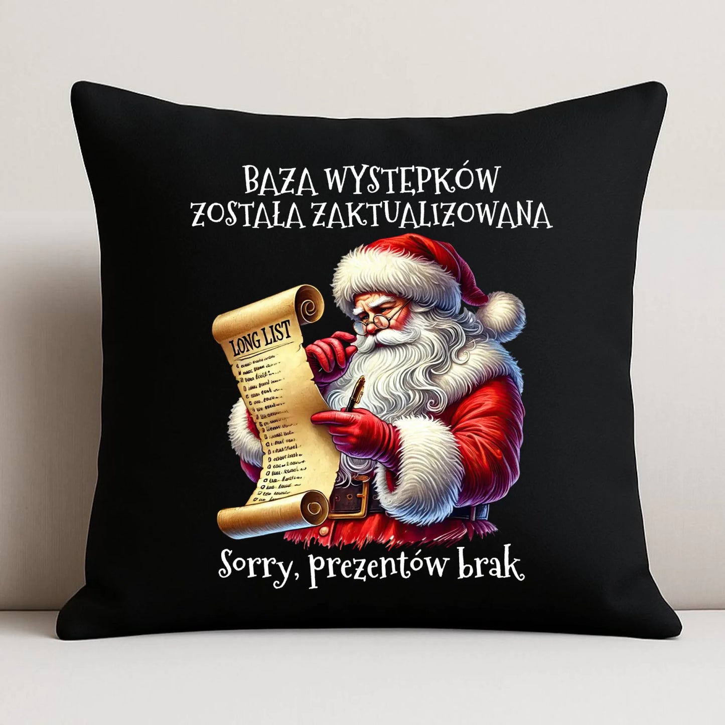 Poduszka dekoracyjna świąteczna z Mikołajem - Prezentów brak BN07 - StoryCups.pl