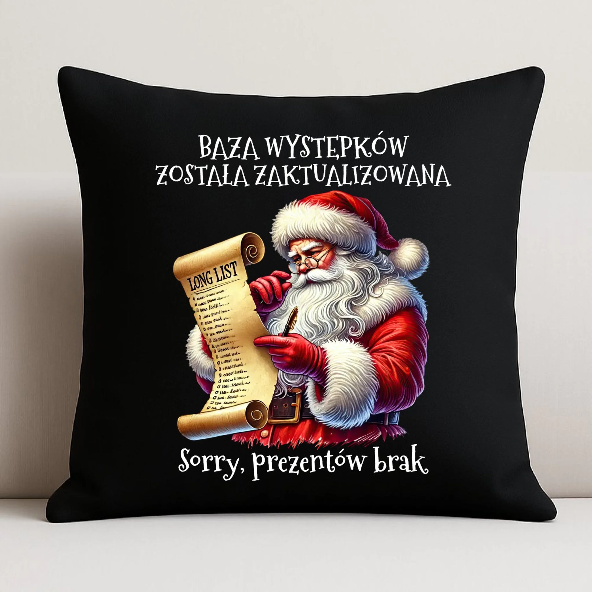 Poduszka dekoracyjna świąteczna z Mikołajem - Prezentów brak BN07 - StoryCups.pl