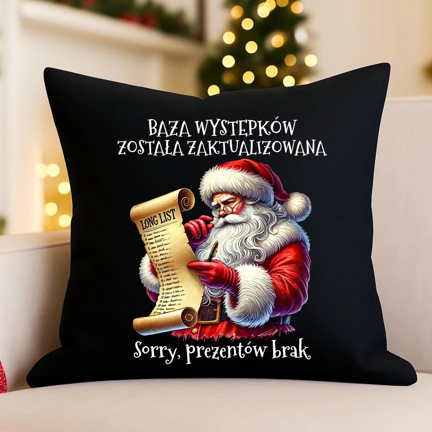 Poduszka dekoracyjna świąteczna z Mikołajem - Prezentów brak BN07 - StoryCups.pl
