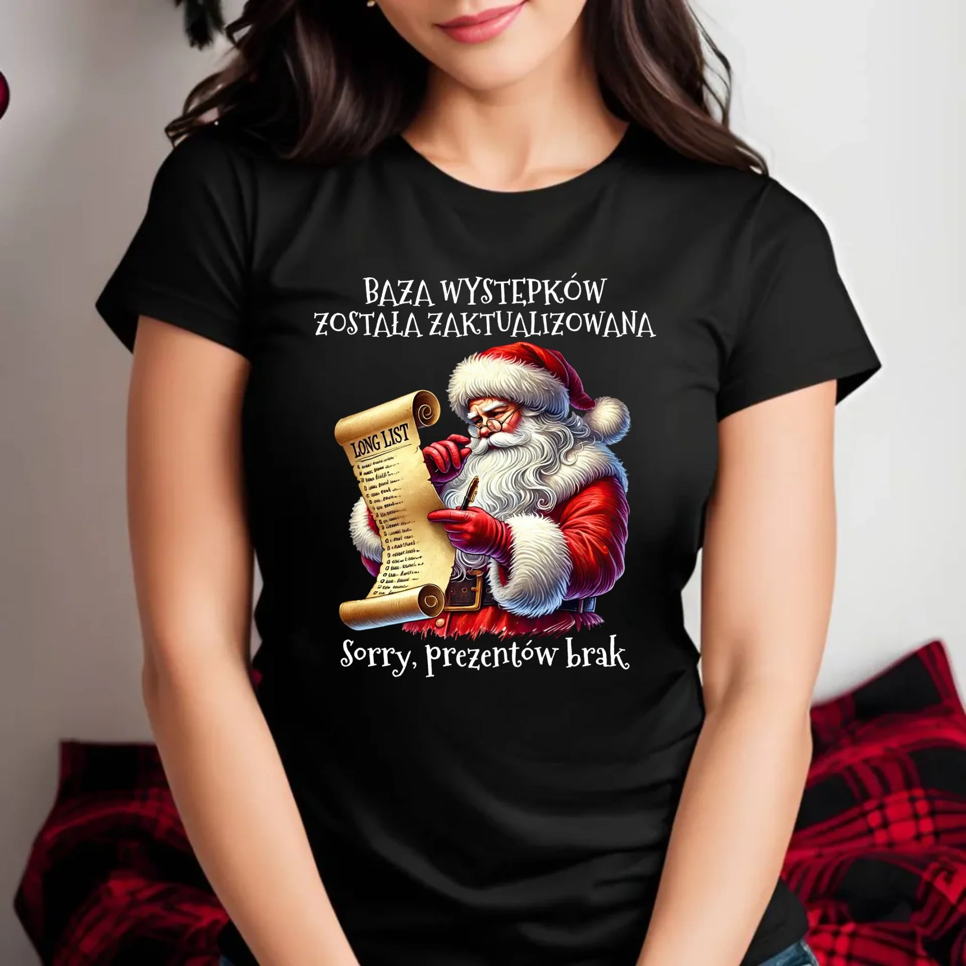 Koszulka damska świąteczna z Mikołajem - Prezentów brak BN07 - StoryCups.pl