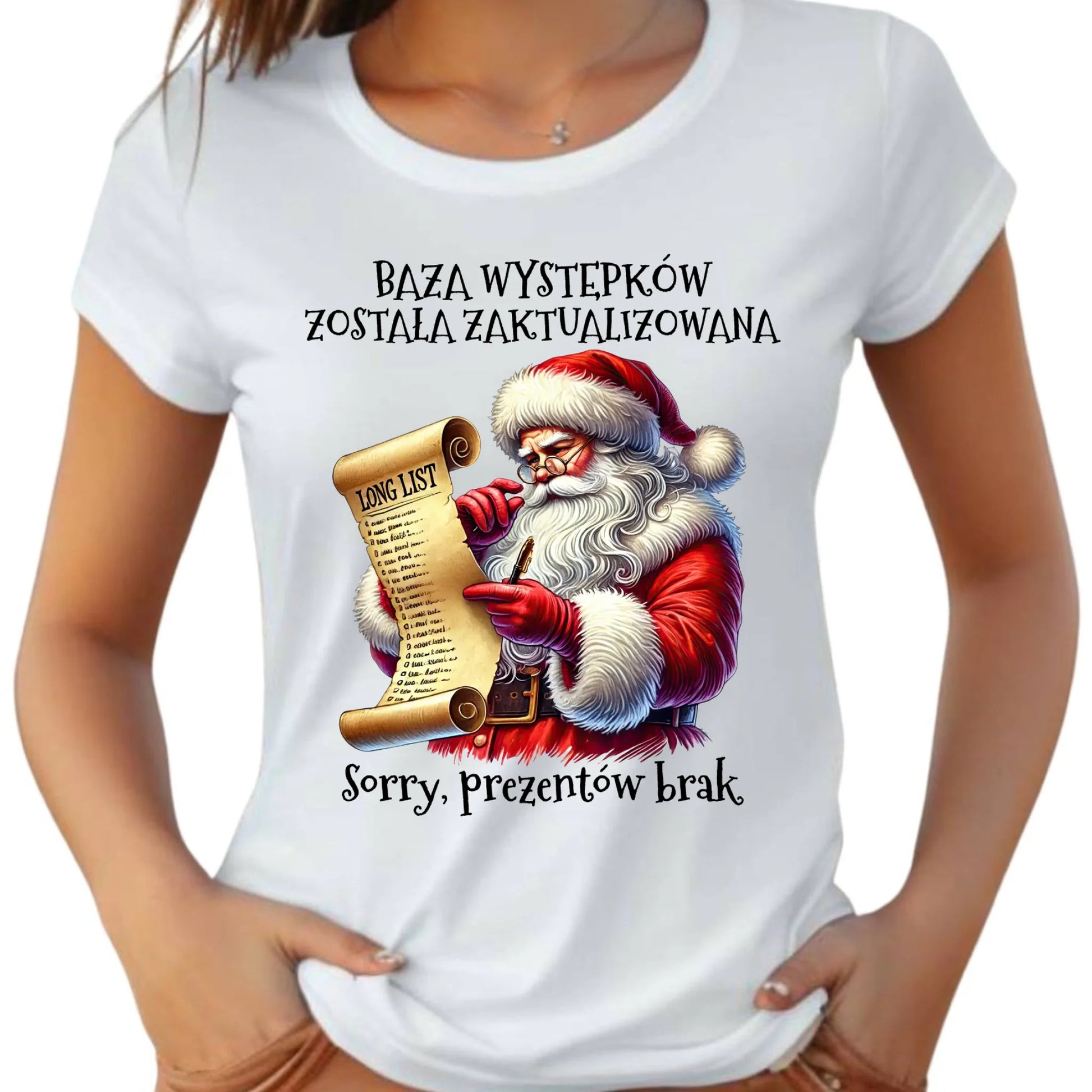 Koszulka damska świąteczna z Mikołajem - Prezentów brak BN07 - StoryCups.pl