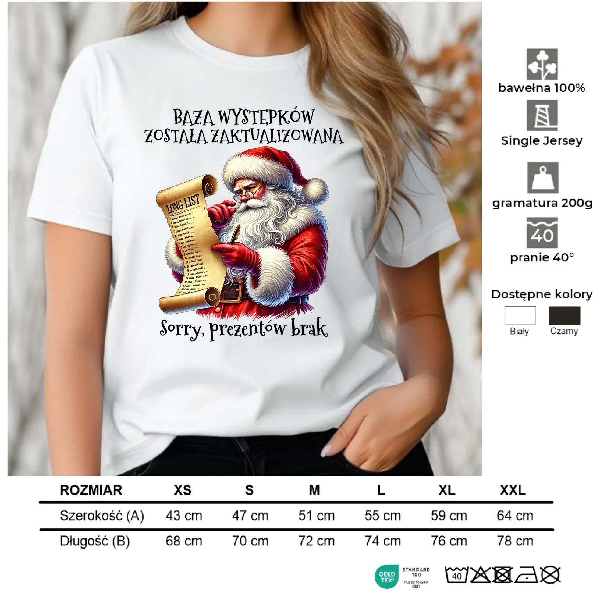 Koszulka damska świąteczna z Mikołajem - Prezentów brak BN07 - StoryCups.pl