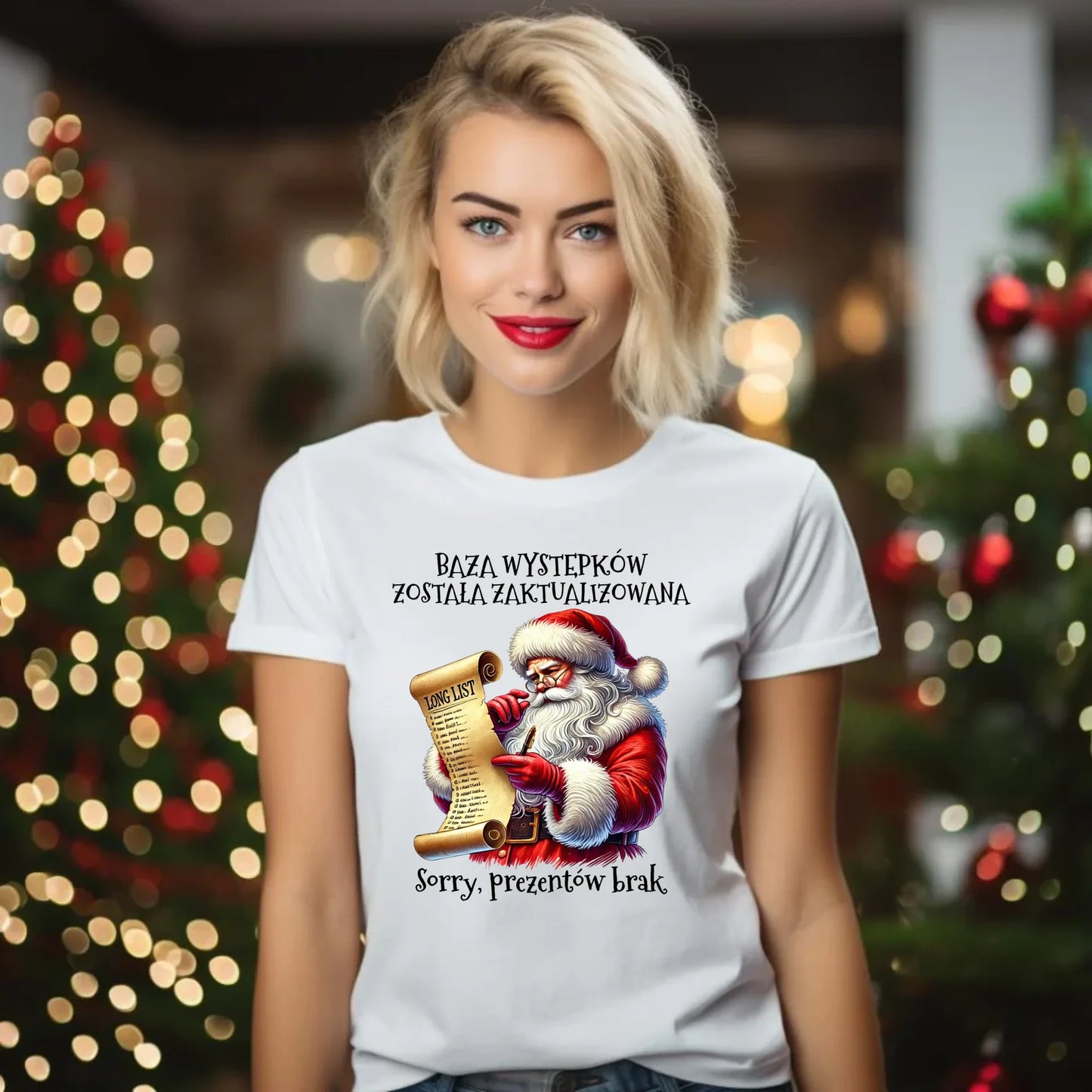 Koszulka damska świąteczna z Mikołajem - Prezentów brak BN07 - StoryCups.pl