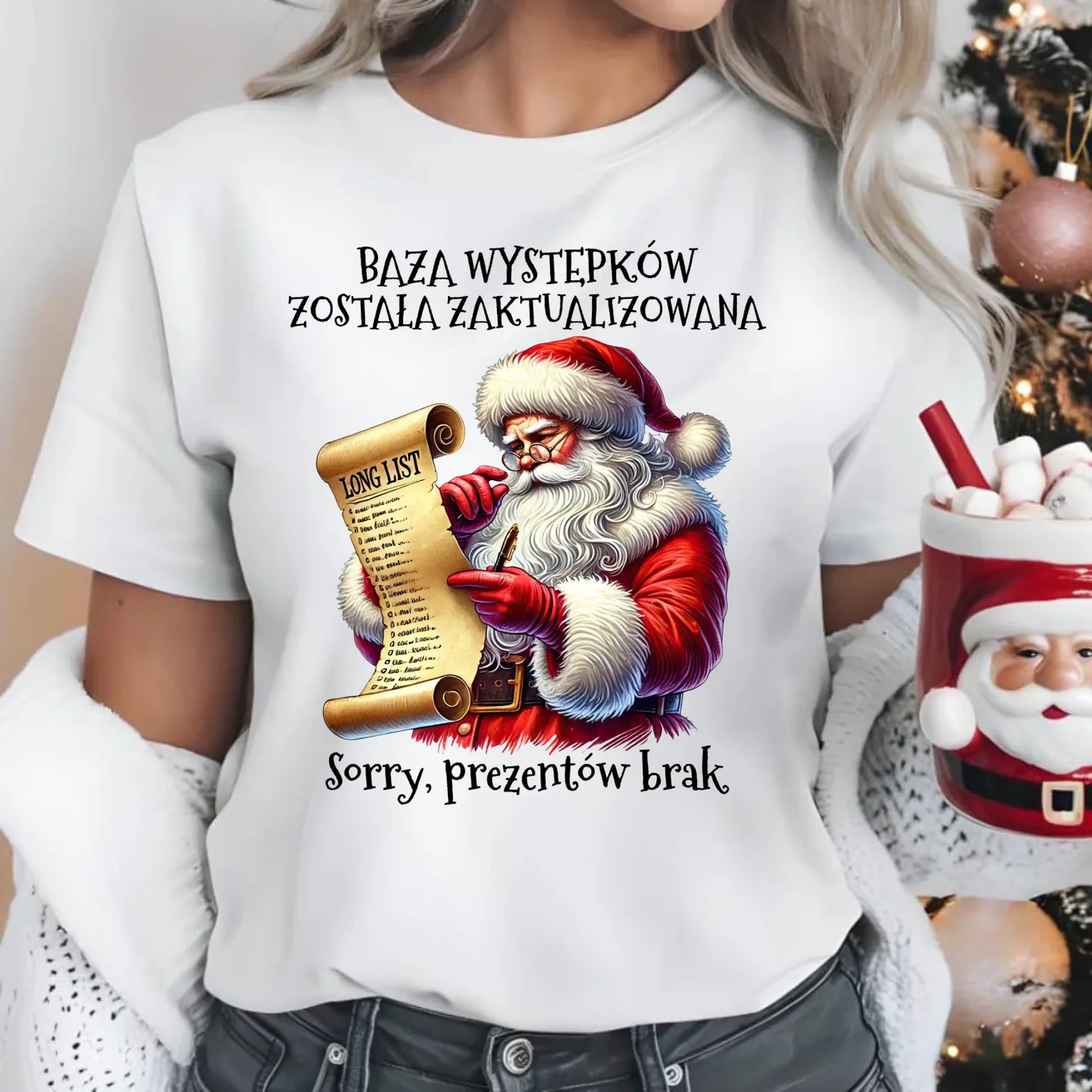Koszulka damska świąteczna z Mikołajem - Prezentów brak BN07 - StoryCups.pl