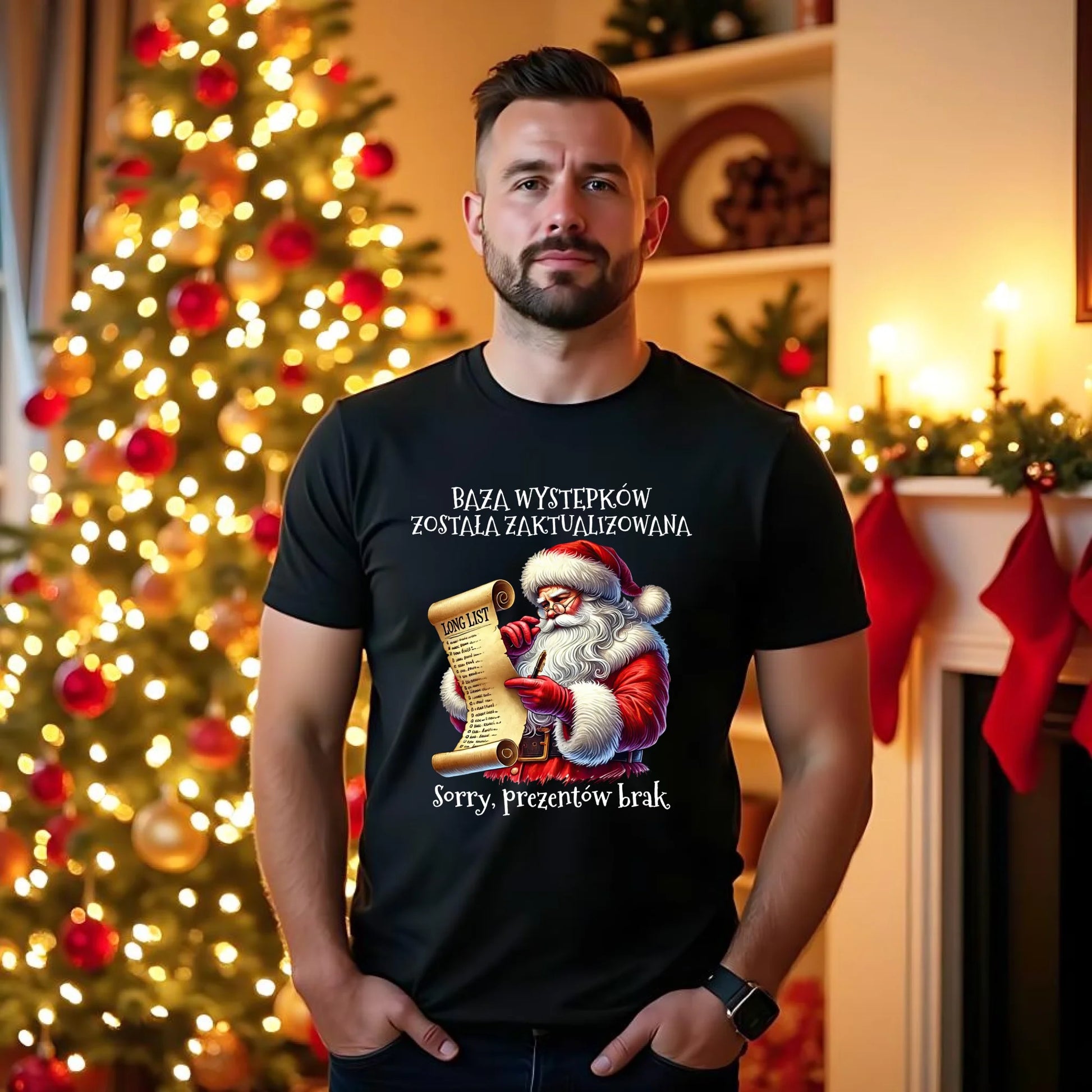 Koszulka męska świąteczna z Mikołajem - Prezentów brak BN07 - StoryCups.pl