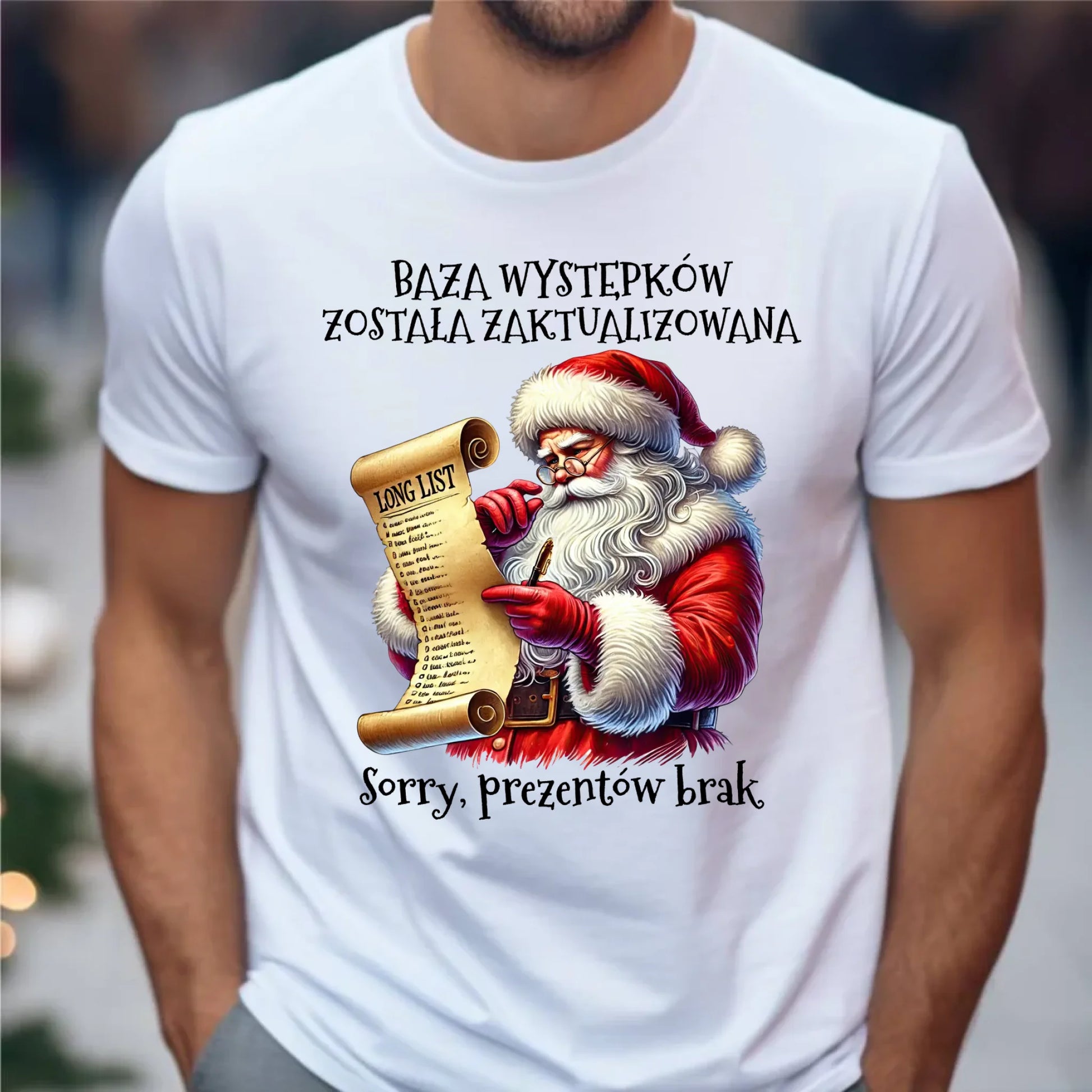 Koszulka męska świąteczna z Mikołajem - Prezentów brak BN07 - StoryCups.pl