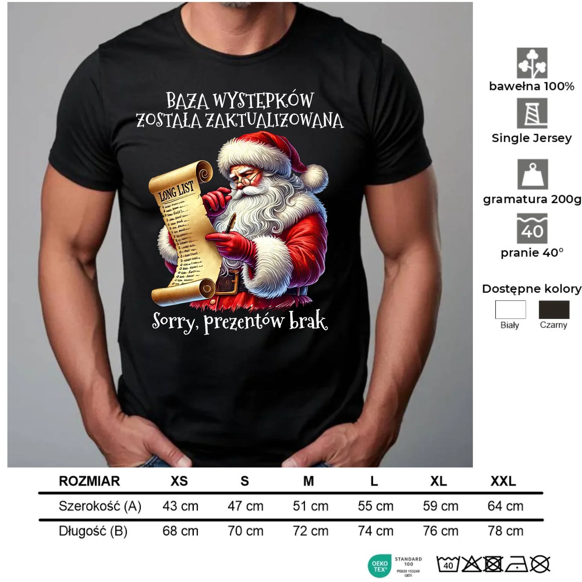 Koszulka męska świąteczna z Mikołajem - Prezentów brak BN07 - StoryCups.pl