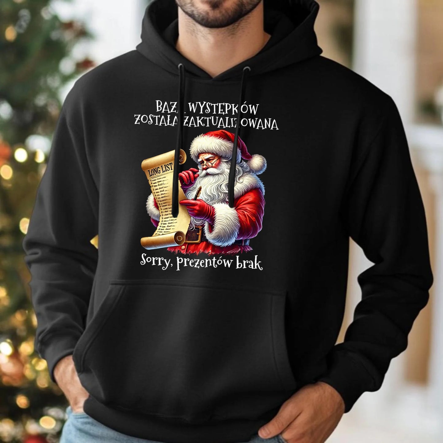 Bluza męska z kapturem i Mikołajem na święta - Prezentów brak BN07 - StoryCups.pl