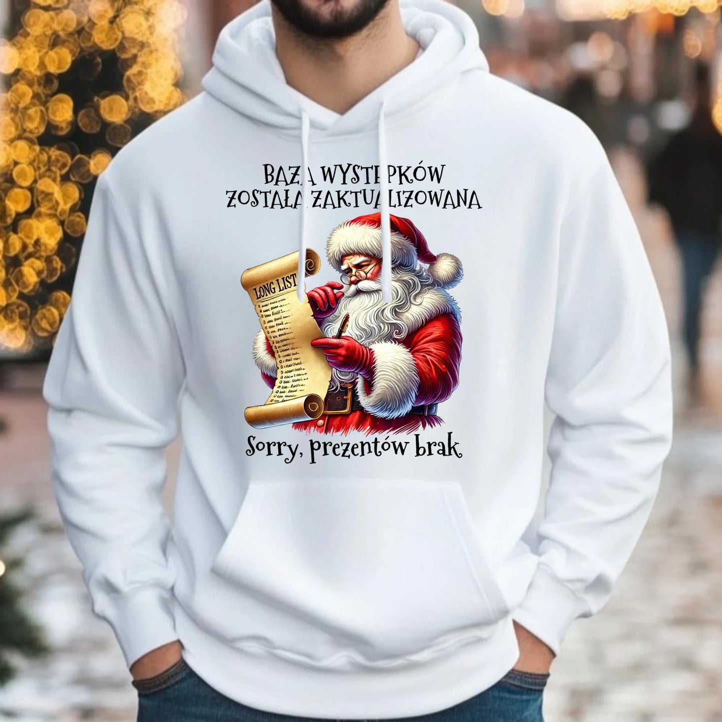 Bluza męska z kapturem i Mikołajem na święta - Prezentów brak BN07 - StoryCups.pl