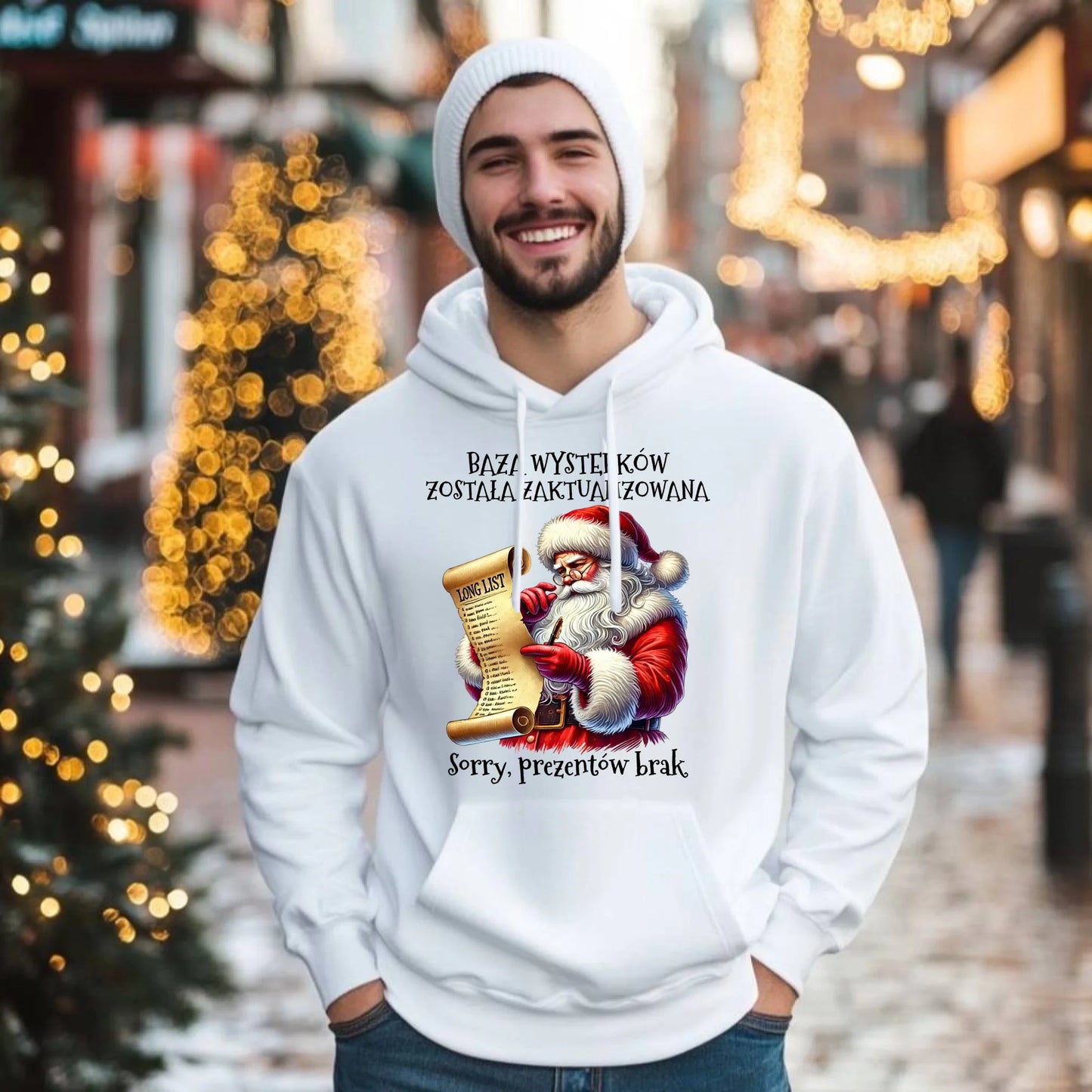 Bluza męska z kapturem i Mikołajem na święta - Prezentów brak BN07 - StoryCups.pl