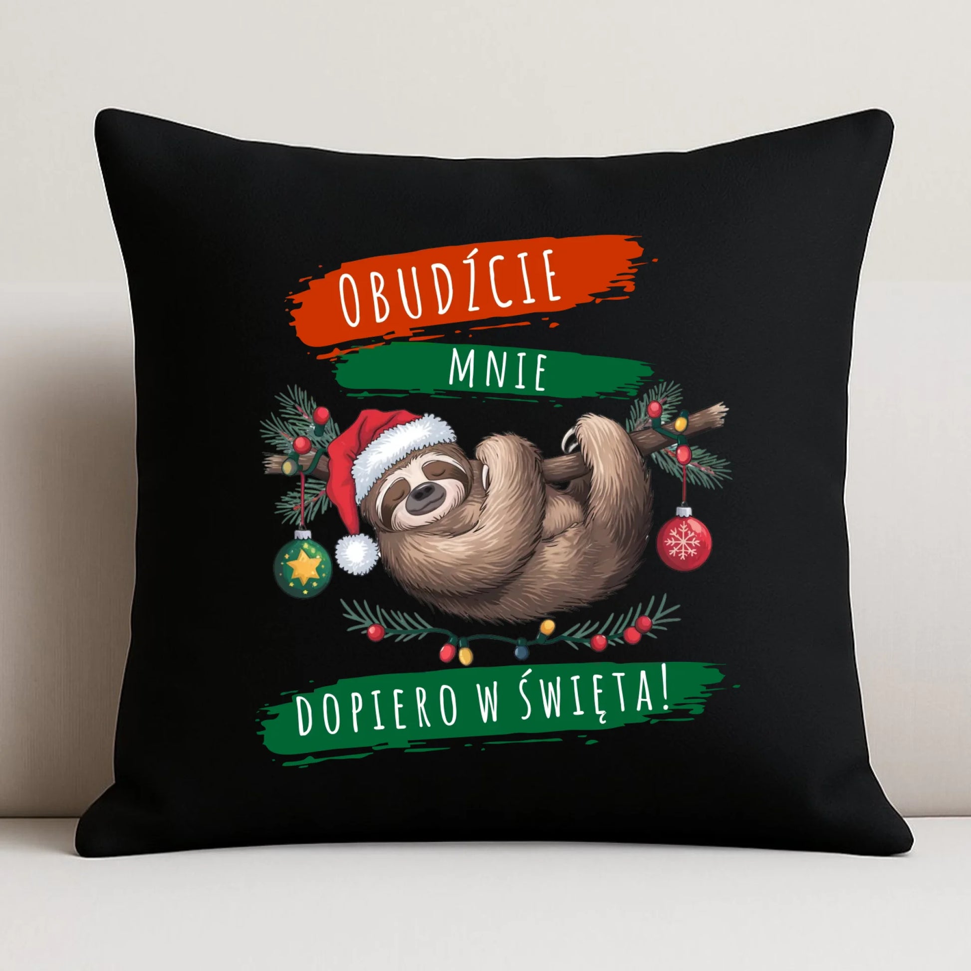 Poduszka świąteczna dekoracyjna - Leniwiec - Obudźcie mnie dopiero w święta BN02 - StoryCups.pl