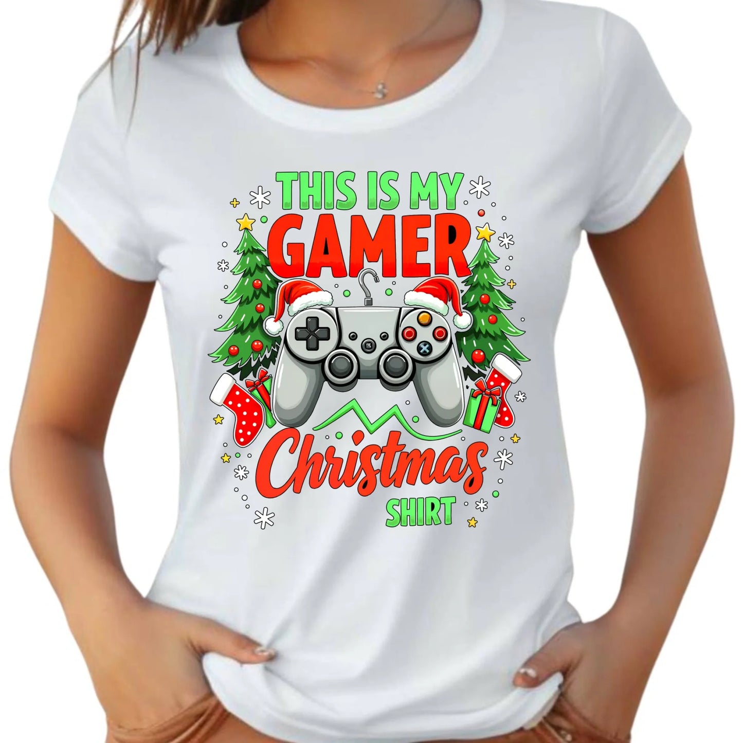 Koszulka damska świąteczna - prezent dla gracza - Gamer Christmas T-shirt BN135 - StoryCups.pl