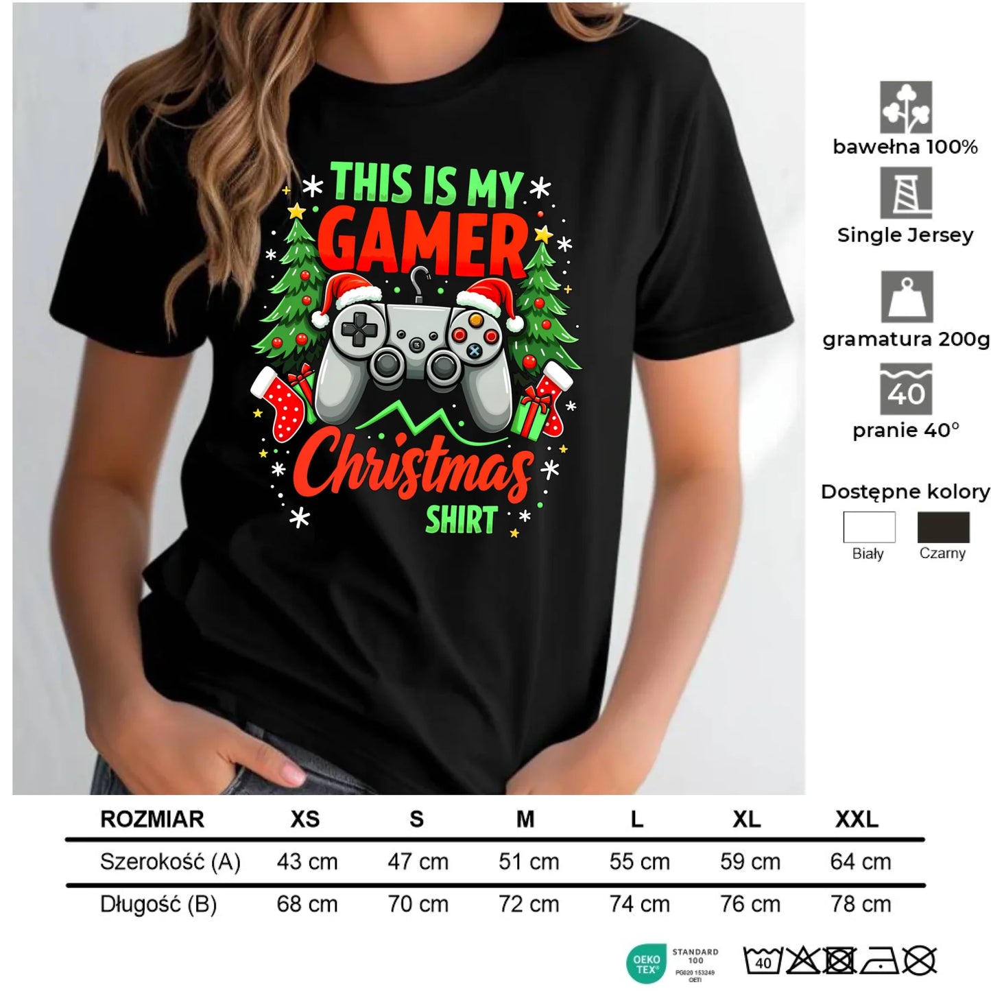 Koszulka damska świąteczna - prezent dla gracza - Gamer Christmas T-shirt BN135 - StoryCups.pl