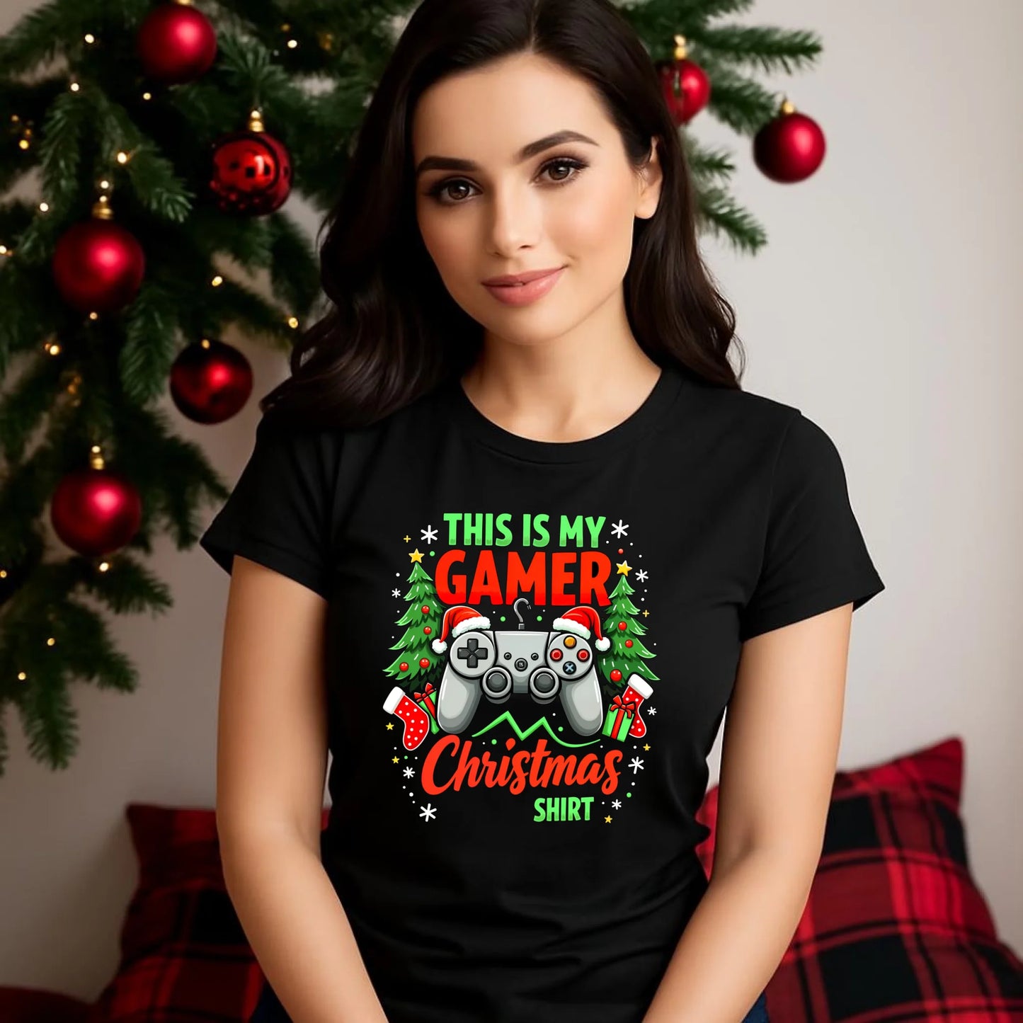 Koszulka damska świąteczna - prezent dla gracza - Gamer Christmas T-shirt BN135 - StoryCups.pl