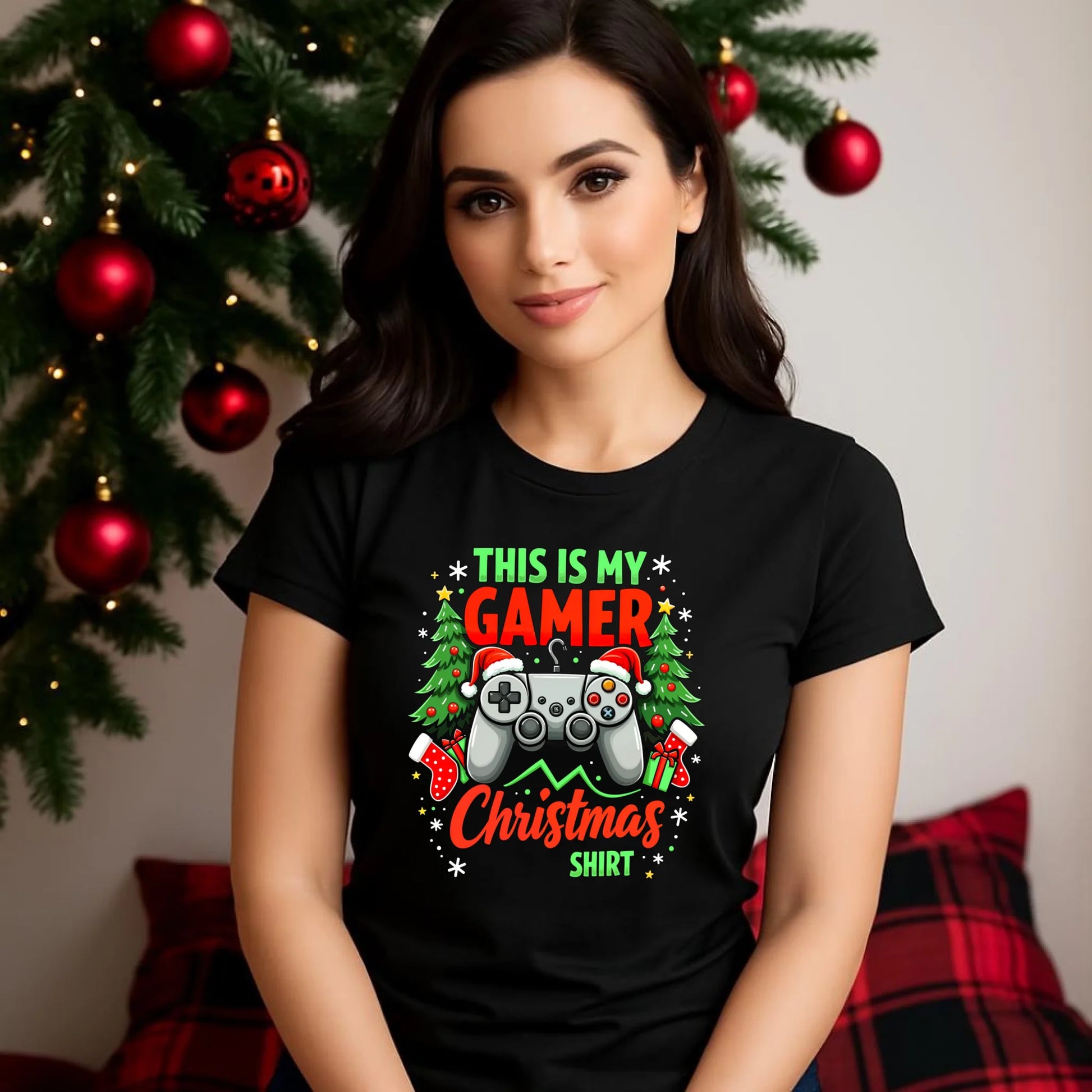 Koszulka damska świąteczna - prezent dla gracza - Gamer Christmas T-shirt BN135 - StoryCups.pl