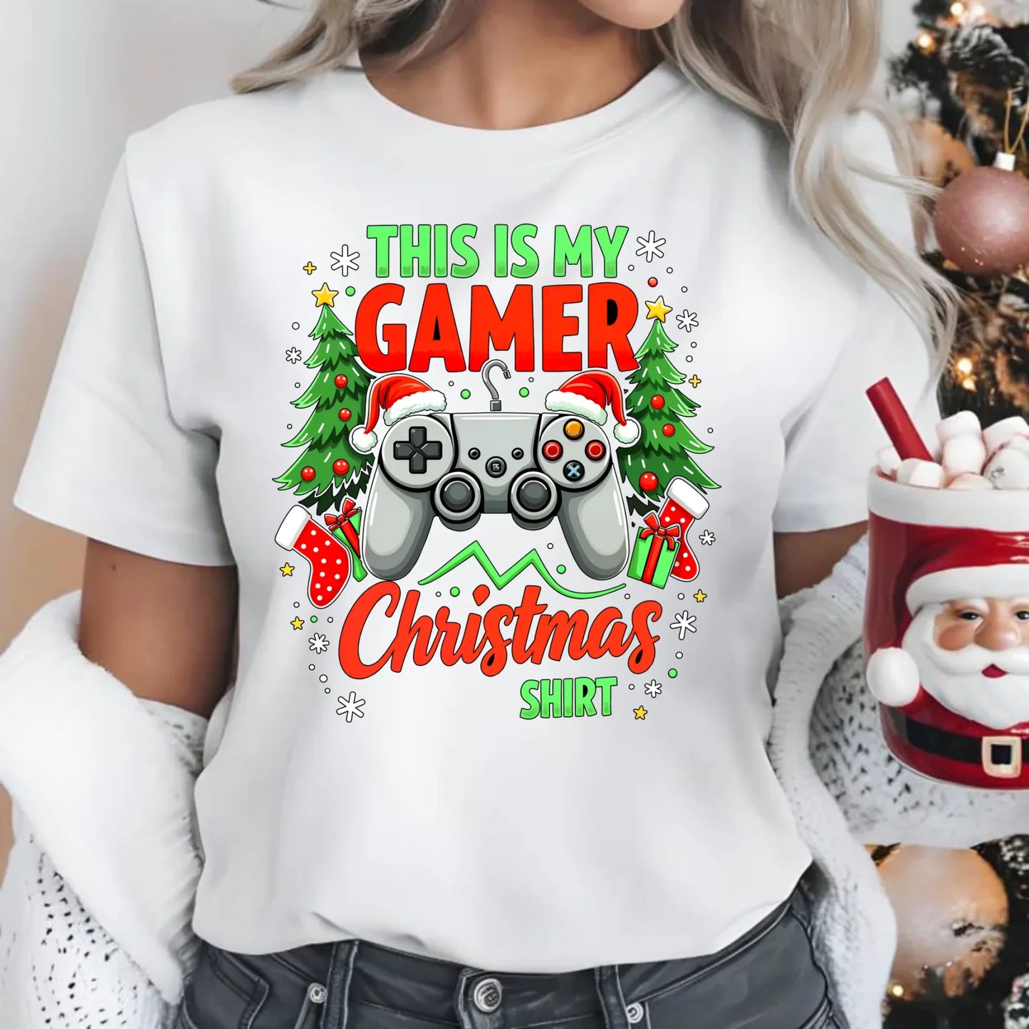Koszulka damska świąteczna - prezent dla gracza - Gamer Christmas T-shirt BN135 - StoryCups.pl