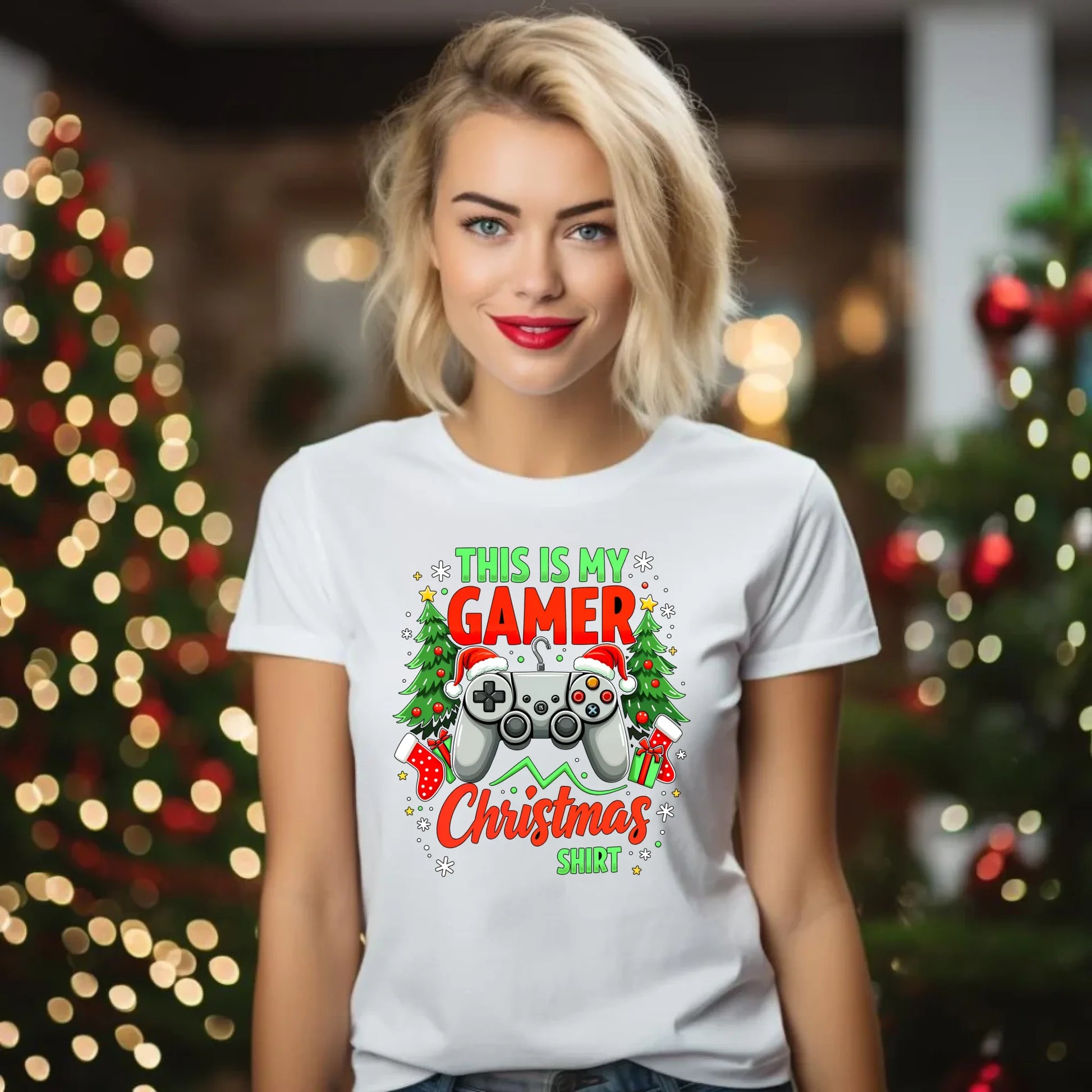 Koszulka damska świąteczna - prezent dla gracza - Gamer Christmas T-shirt BN135 - StoryCups.pl