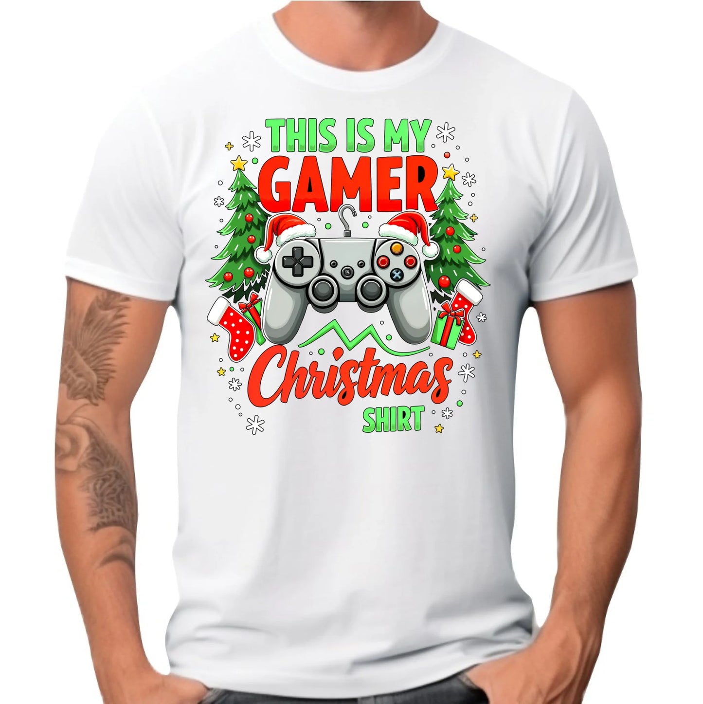 Koszulka męska świąteczna - prezent dla gracza - Gamer Christmas T-shirt BN135 - StoryCups.pl