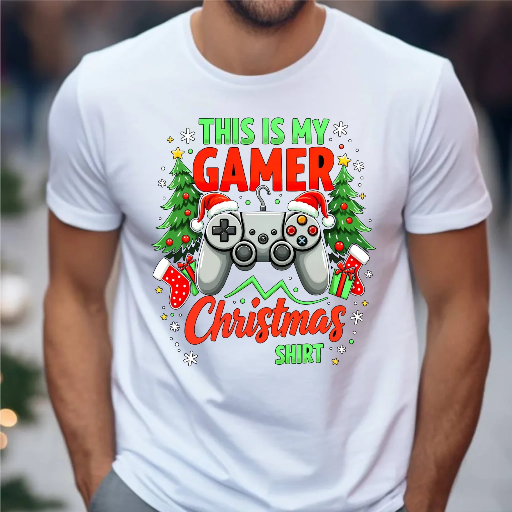 Koszulka męska świąteczna - prezent dla gracza - Gamer Christmas T-shirt BN135 - StoryCups.pl
