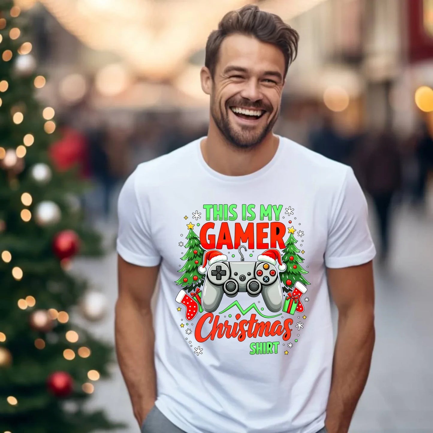 Koszulka męska świąteczna - prezent dla gracza - Gamer Christmas T-shirt BN135 - StoryCups.pl