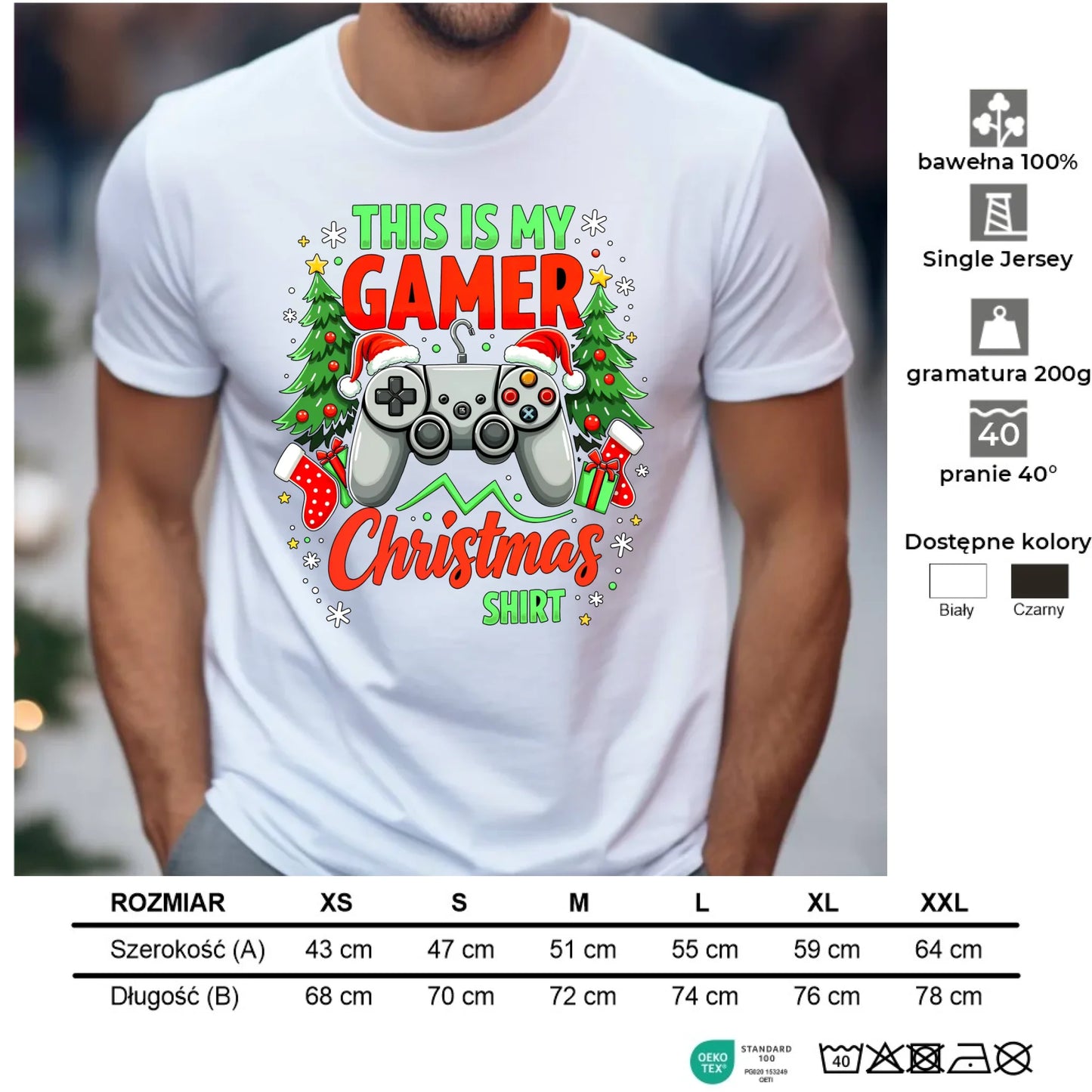 Koszulka męska świąteczna - prezent dla gracza - Gamer Christmas T-shirt BN135 - StoryCups.pl