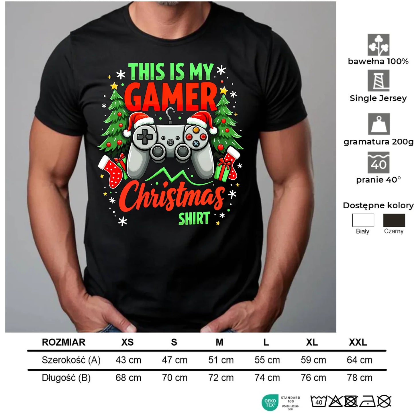 Koszulka męska świąteczna - prezent dla gracza - Gamer Christmas T-shirt BN135 - StoryCups.pl