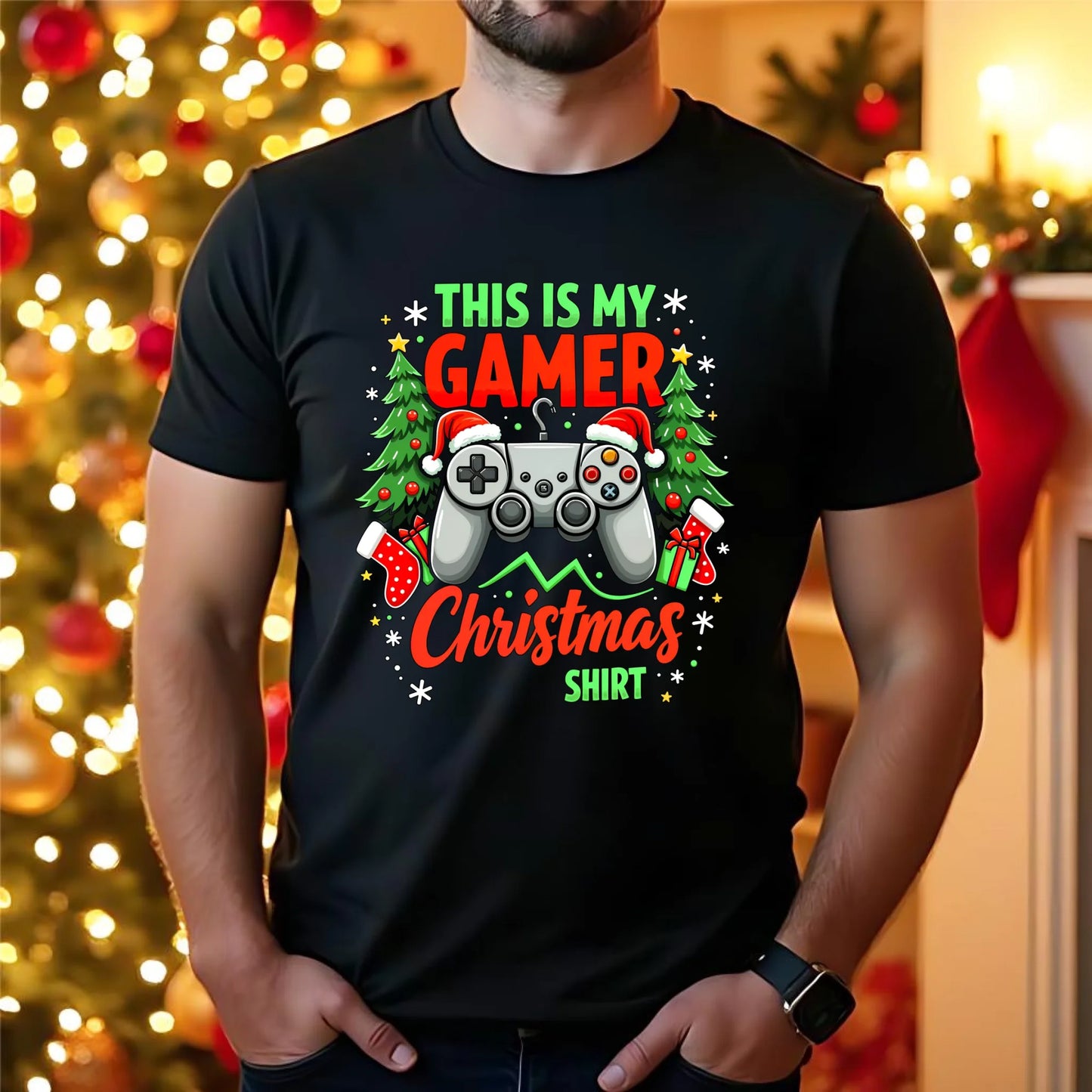 Koszulka męska świąteczna - prezent dla gracza - Gamer Christmas T-shirt BN135 - StoryCups.pl