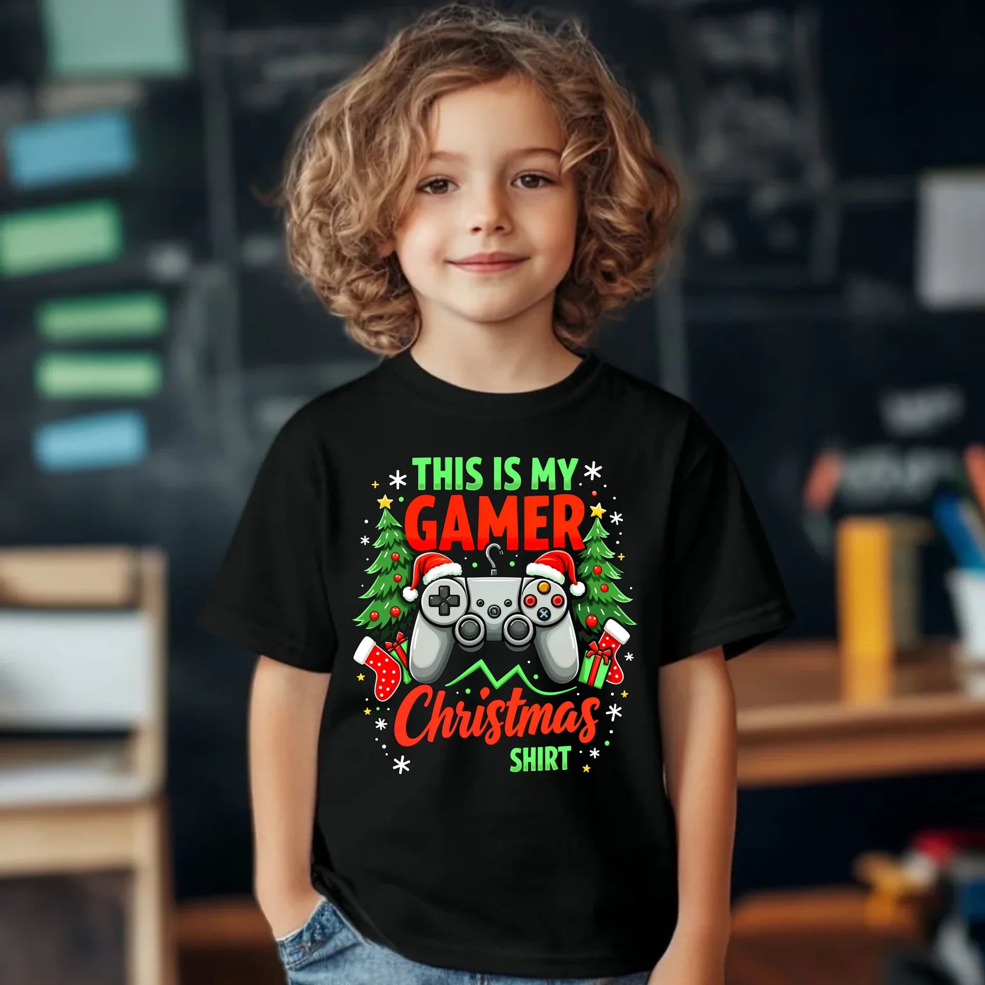 Koszulka dziecięca świąteczna - prezent dla gracza - Gamer Christmas T-shirt BN135 - StoryCups.pl