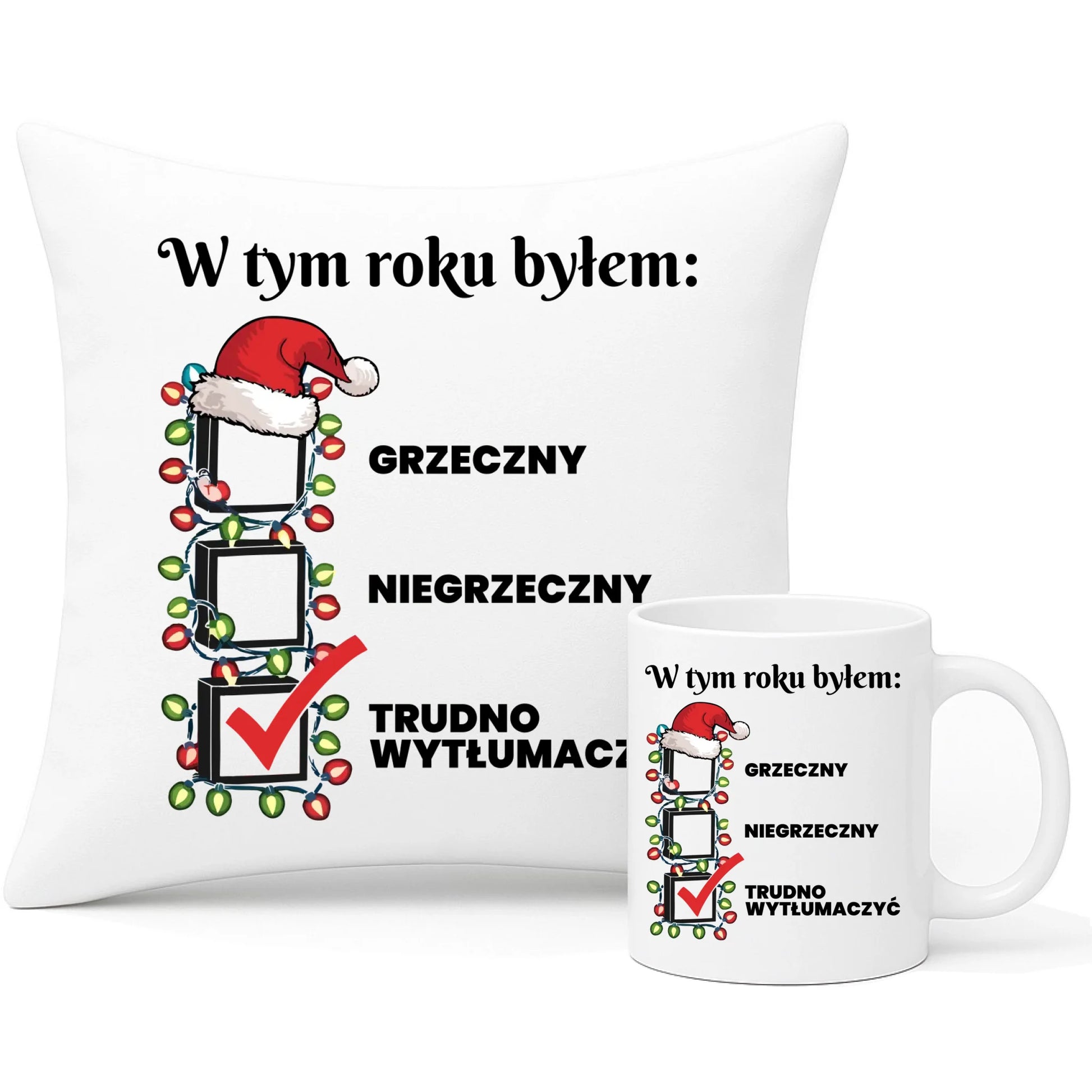 Zestaw poduszka i kubek świąteczny dla niego - Trudno wytłumaczyć BN134 - StoryCups.pl