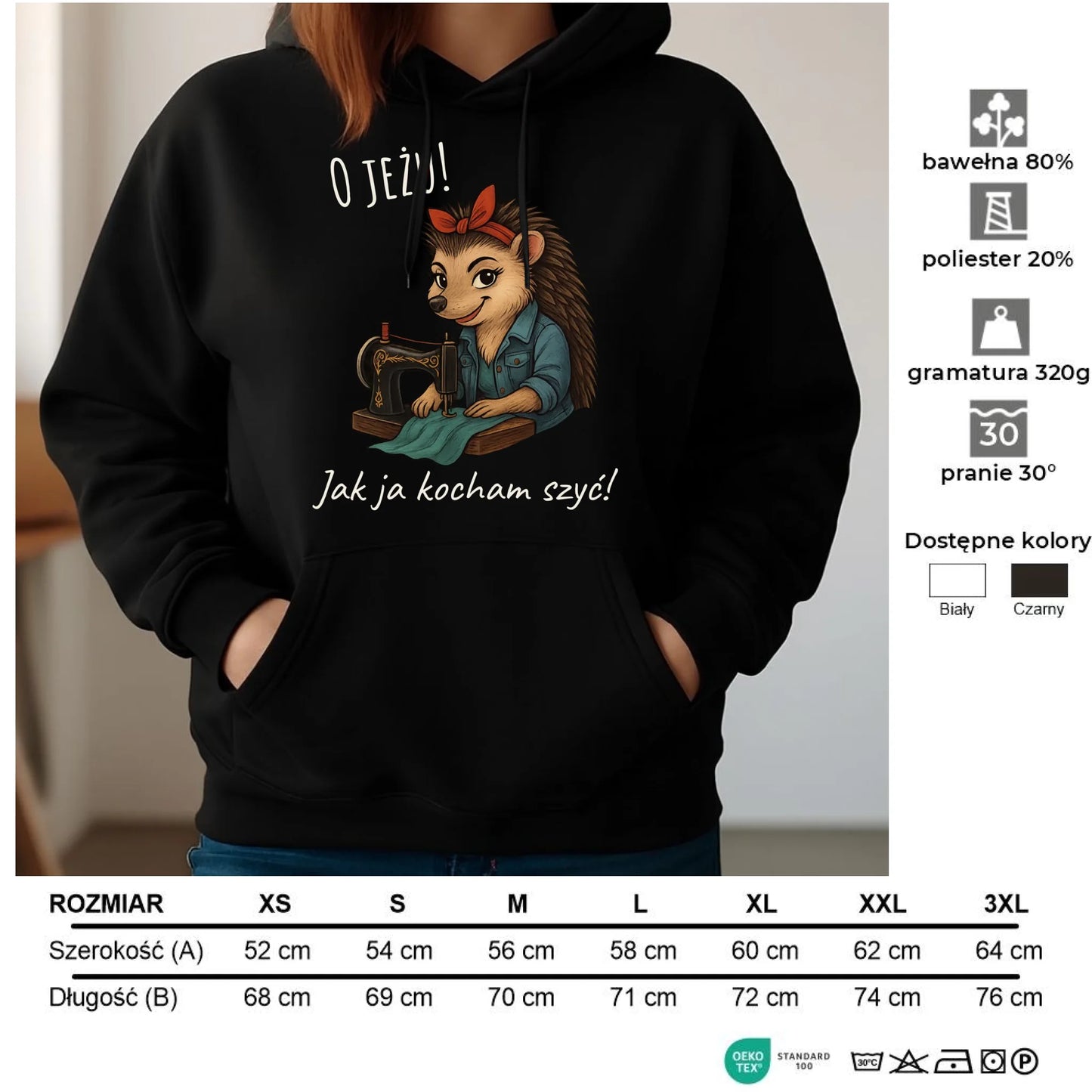 Bluza damska z kapturem szyciowa dla krawcowej - O JEŻU! Jak ja kocham szyć! HS09 - StoryCups.pl
