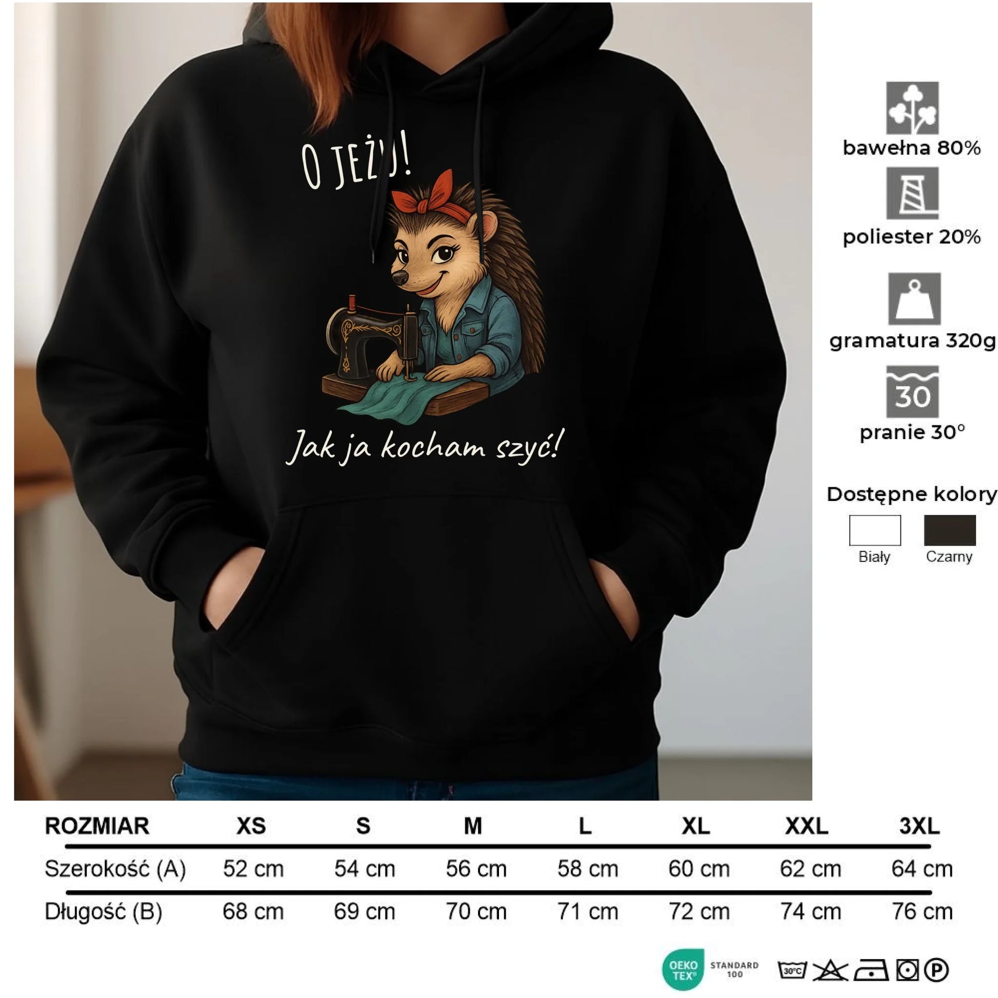 Bluza damska z kapturem szyciowa dla krawcowej - O JEŻU! Jak ja kocham szyć! HS09 - StoryCups.pl