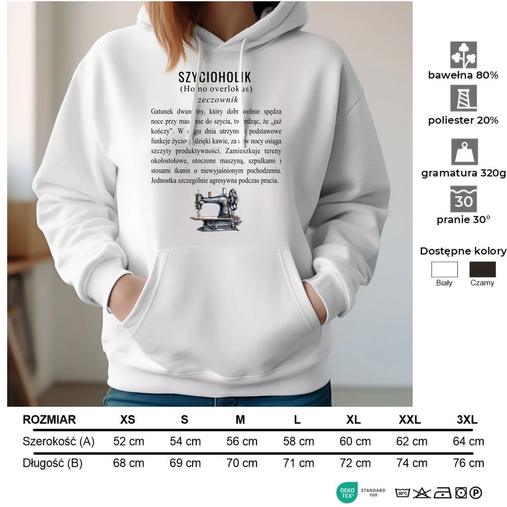 Bluza damska z kapturem szyciowa dla krawcowej - Szycioholik definicja HS10 - StoryCups.pl