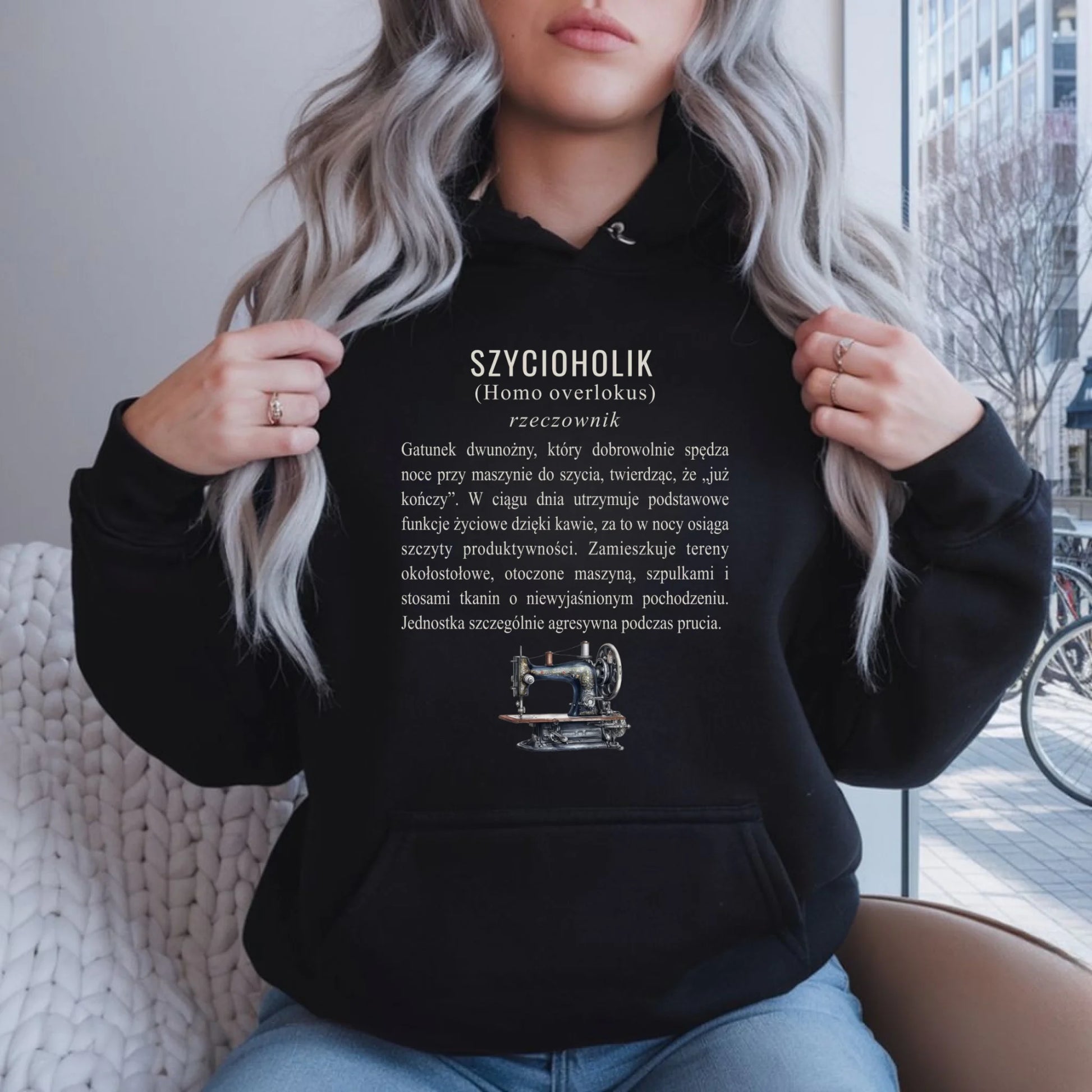 Bluza damska z kapturem szyciowa dla krawcowej - Szycioholik definicja HS10 - StoryCups.pl