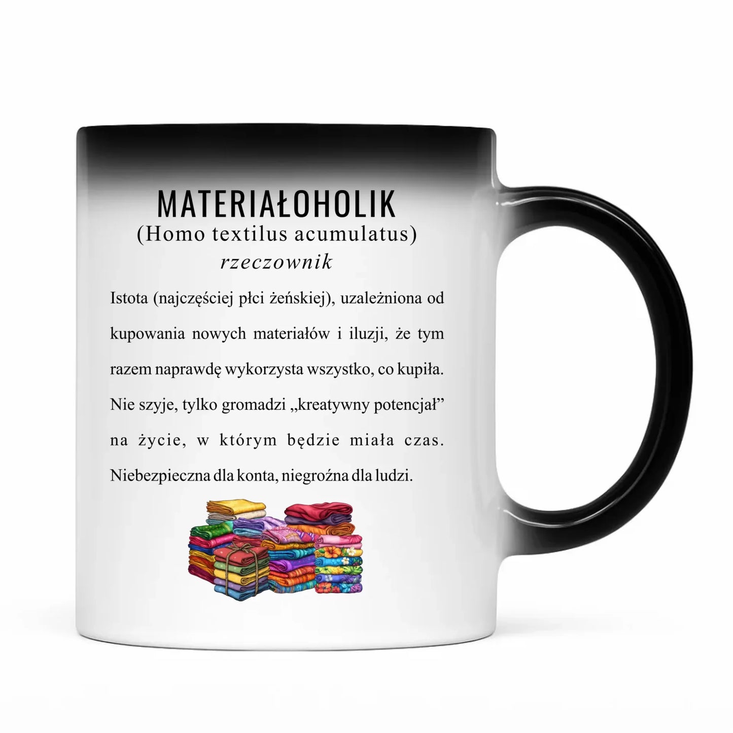 Kubek magiczny szyciowy dla krawcowej - Materiałoholik definicja HS11 - StoryCups.pl