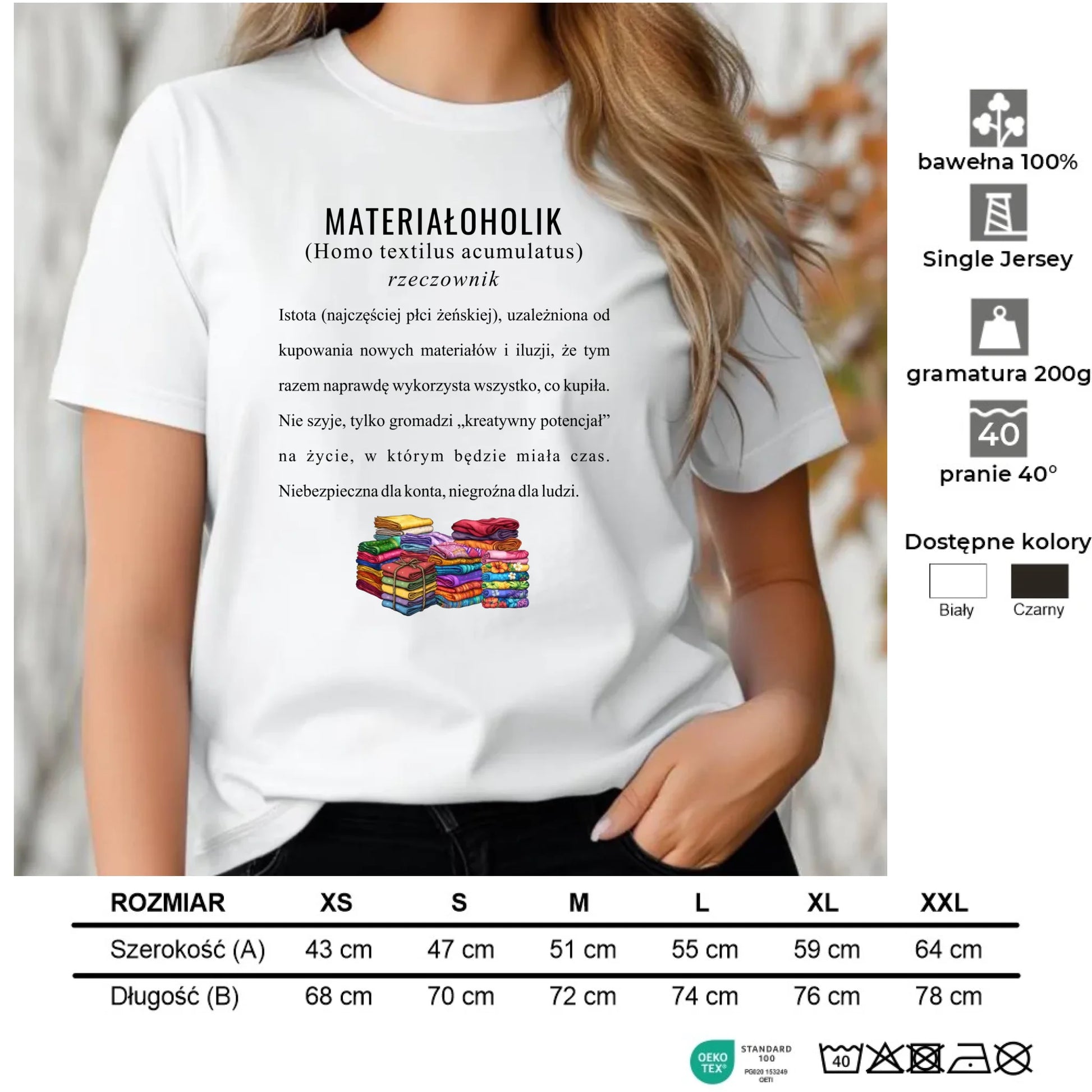 Koszulka damska szyciowa dla krawcowej - Materiałoholik definicja HS11 - StoryCups.pl