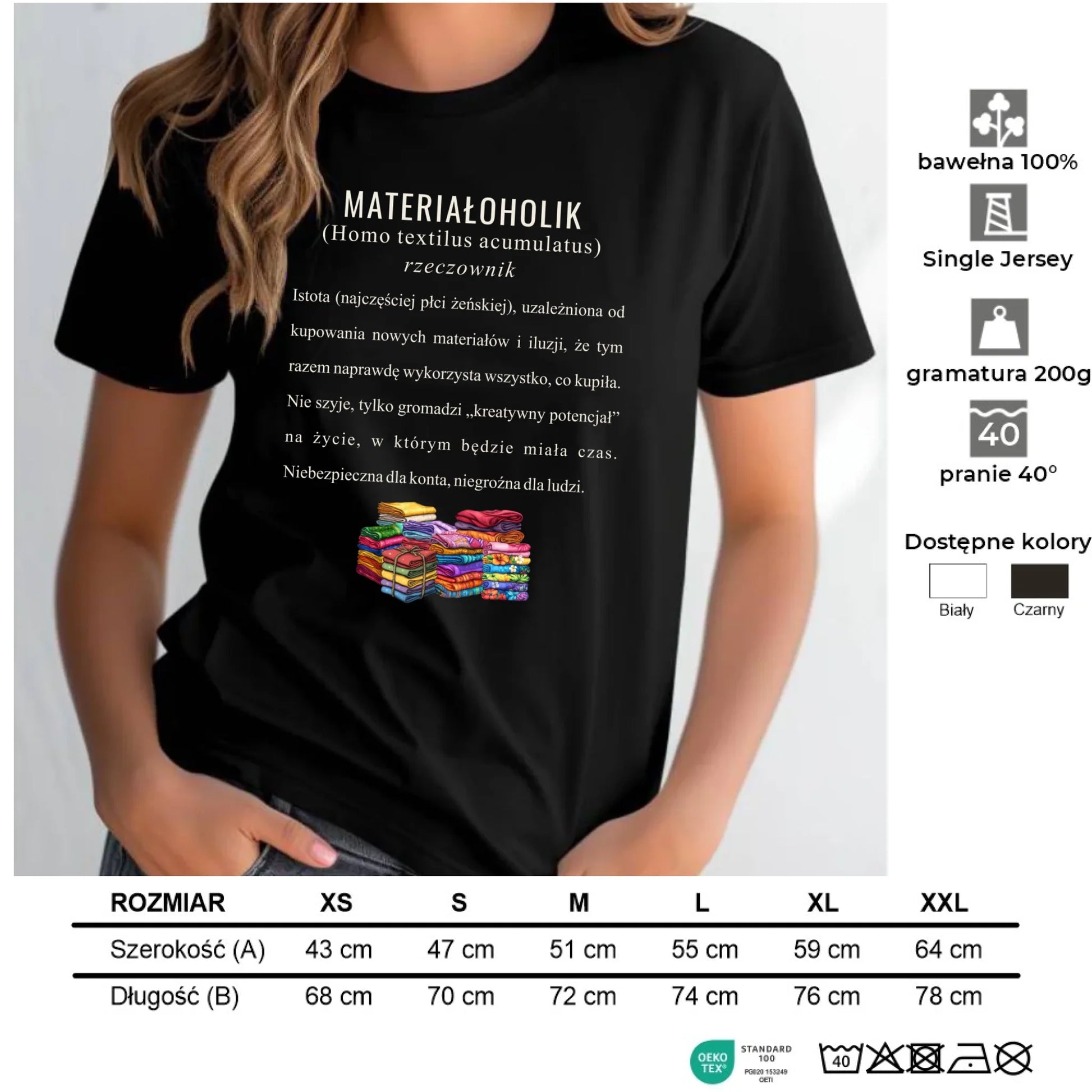 Koszulka damska szyciowa dla krawcowej - Materiałoholik definicja HS11 - StoryCups.pl