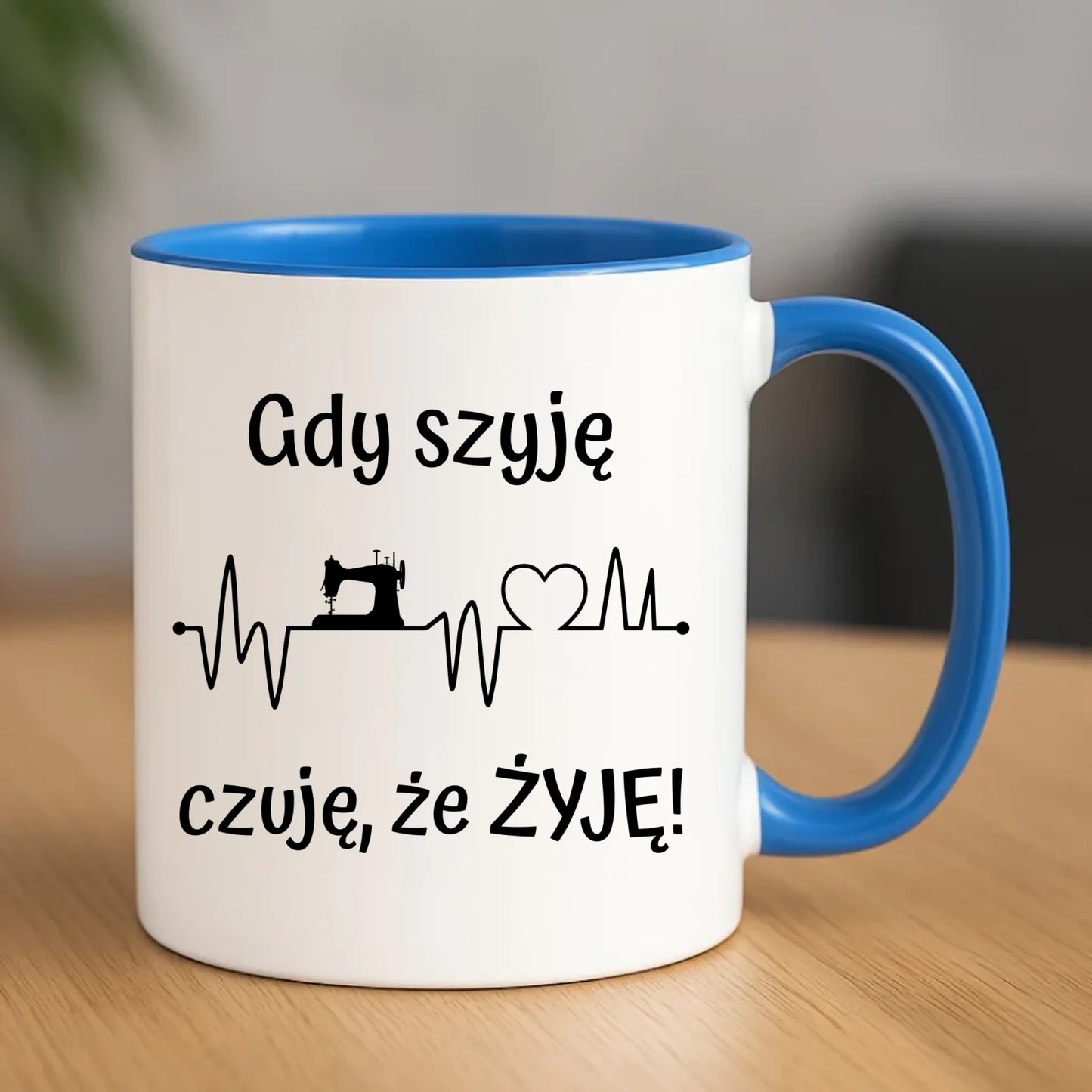 Kubek szyciowy dla krawcowej – Gdy szyję czuję, że żyję HS12 - StoryCups.pl