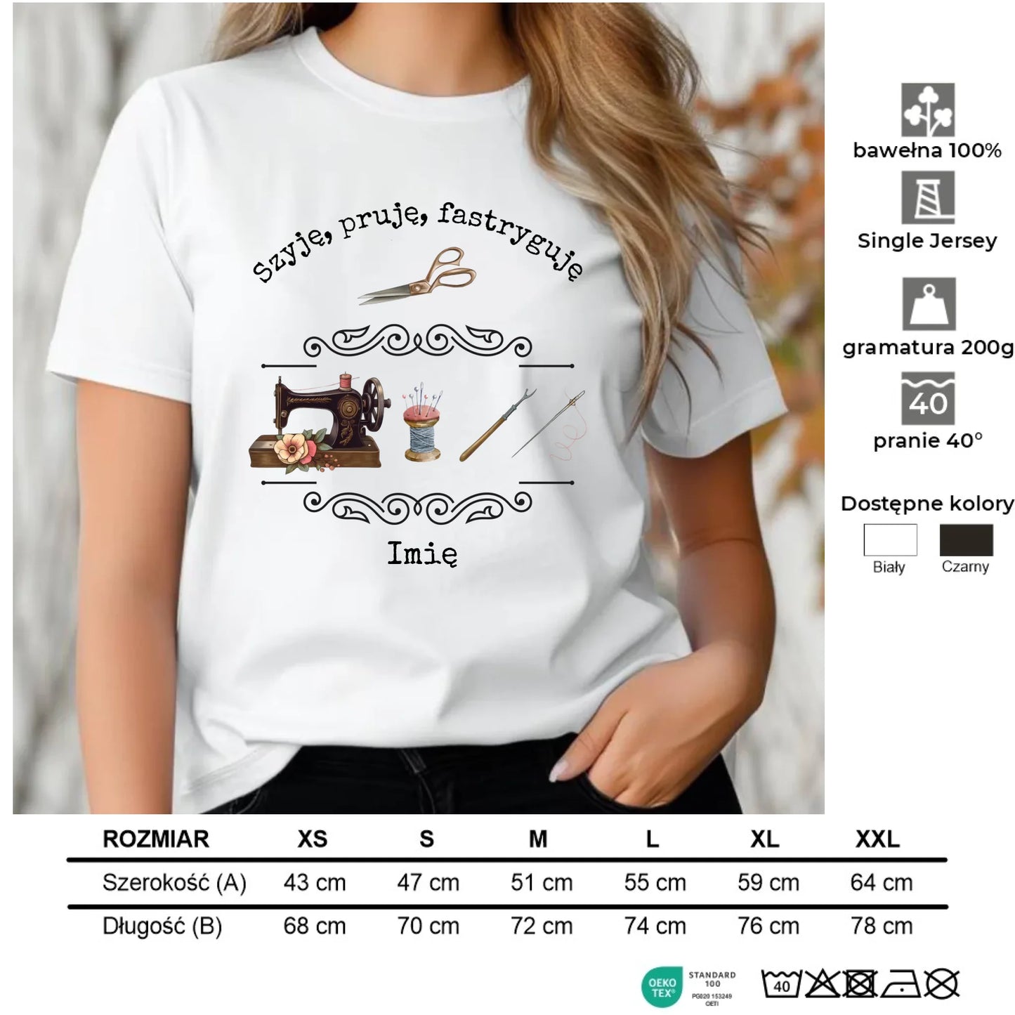 Koszulka damska szyciowa dla krawcowej - Szyję, pruję, fastryguję HS13 - StoryCups.pl