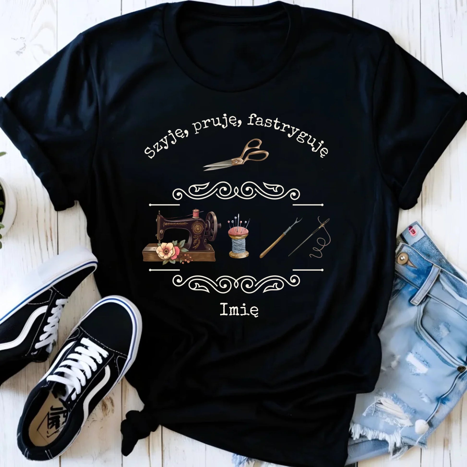 Koszulka damska szyciowa dla krawcowej - Szyję, pruję, fastryguję HS13 - StoryCups.pl
