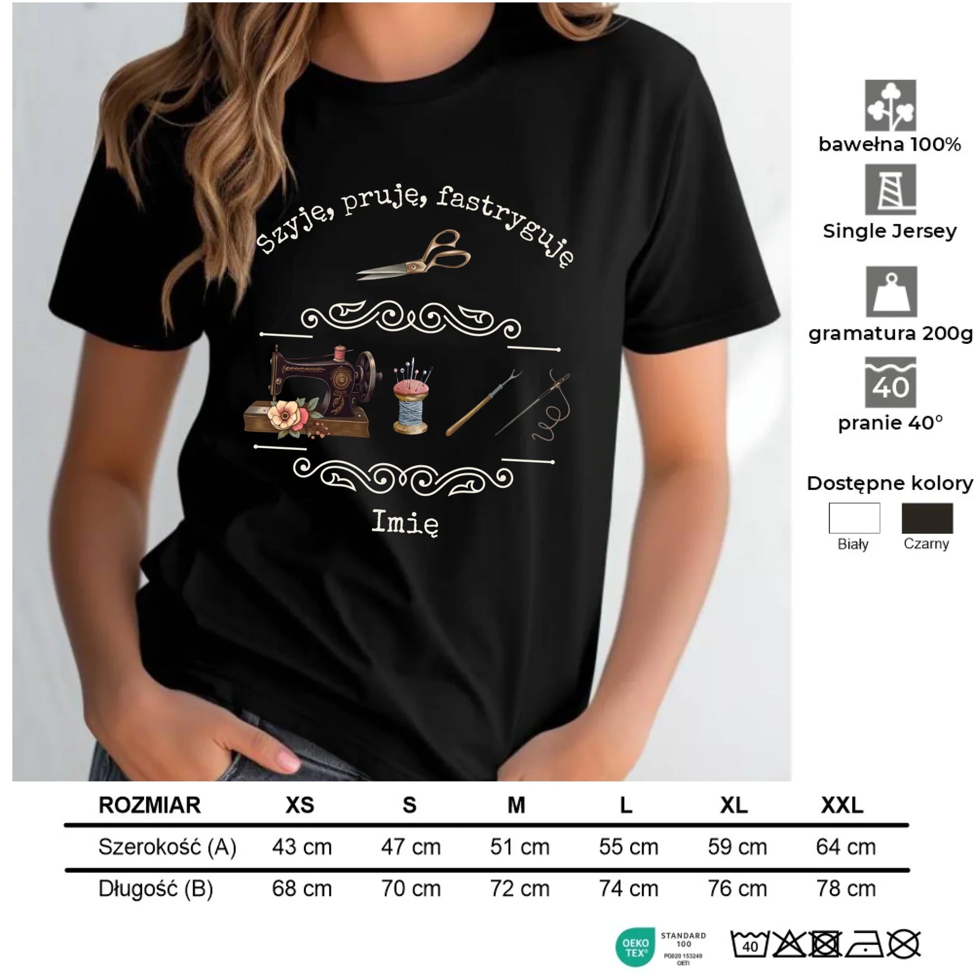 Koszulka damska szyciowa dla krawcowej - Szyję, pruję, fastryguję HS13 - StoryCups.pl