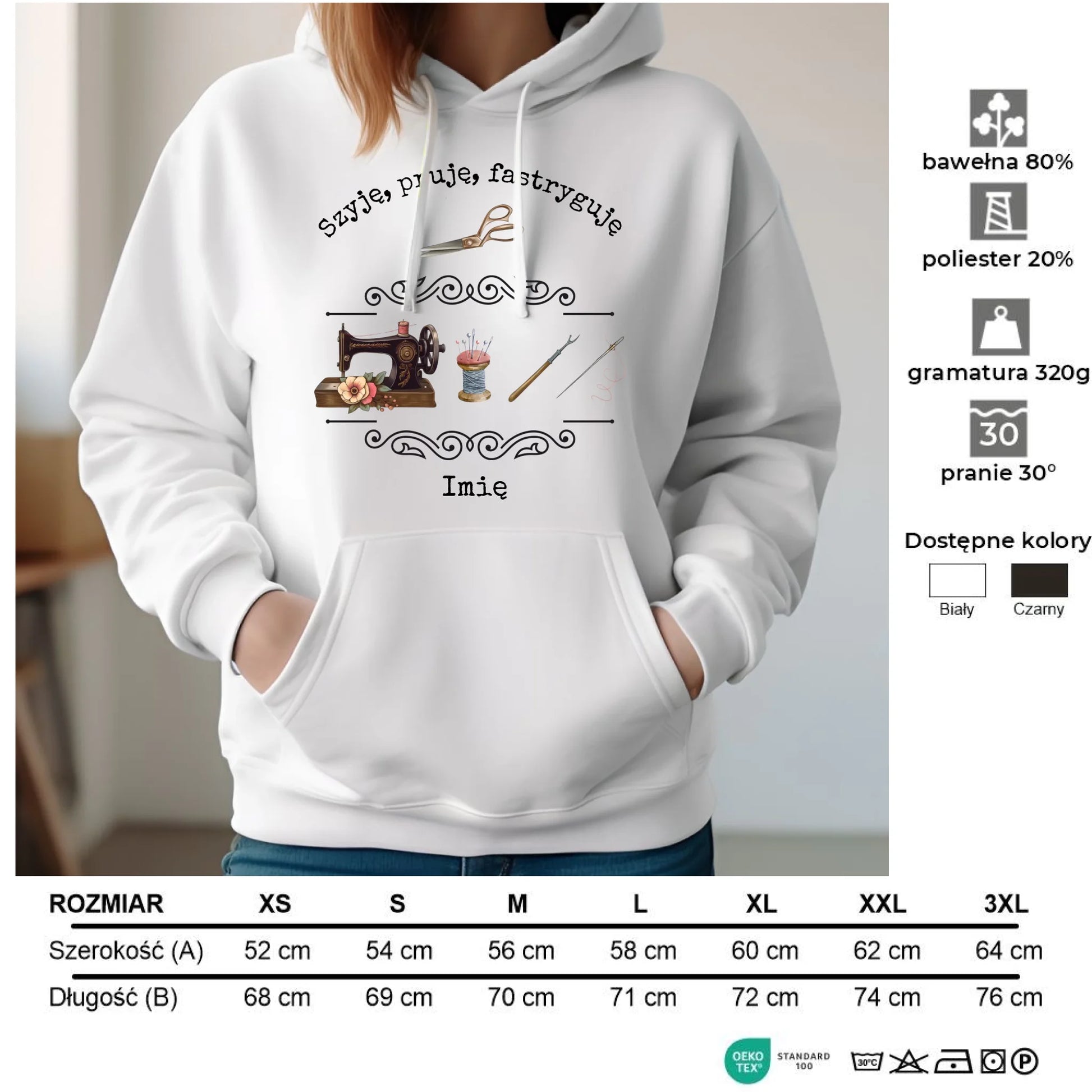 Bluza damska z kapturem szyciowa dla krawcowej - Gdy szyję czuję, że żyję HS12 copy - StoryCups.pl